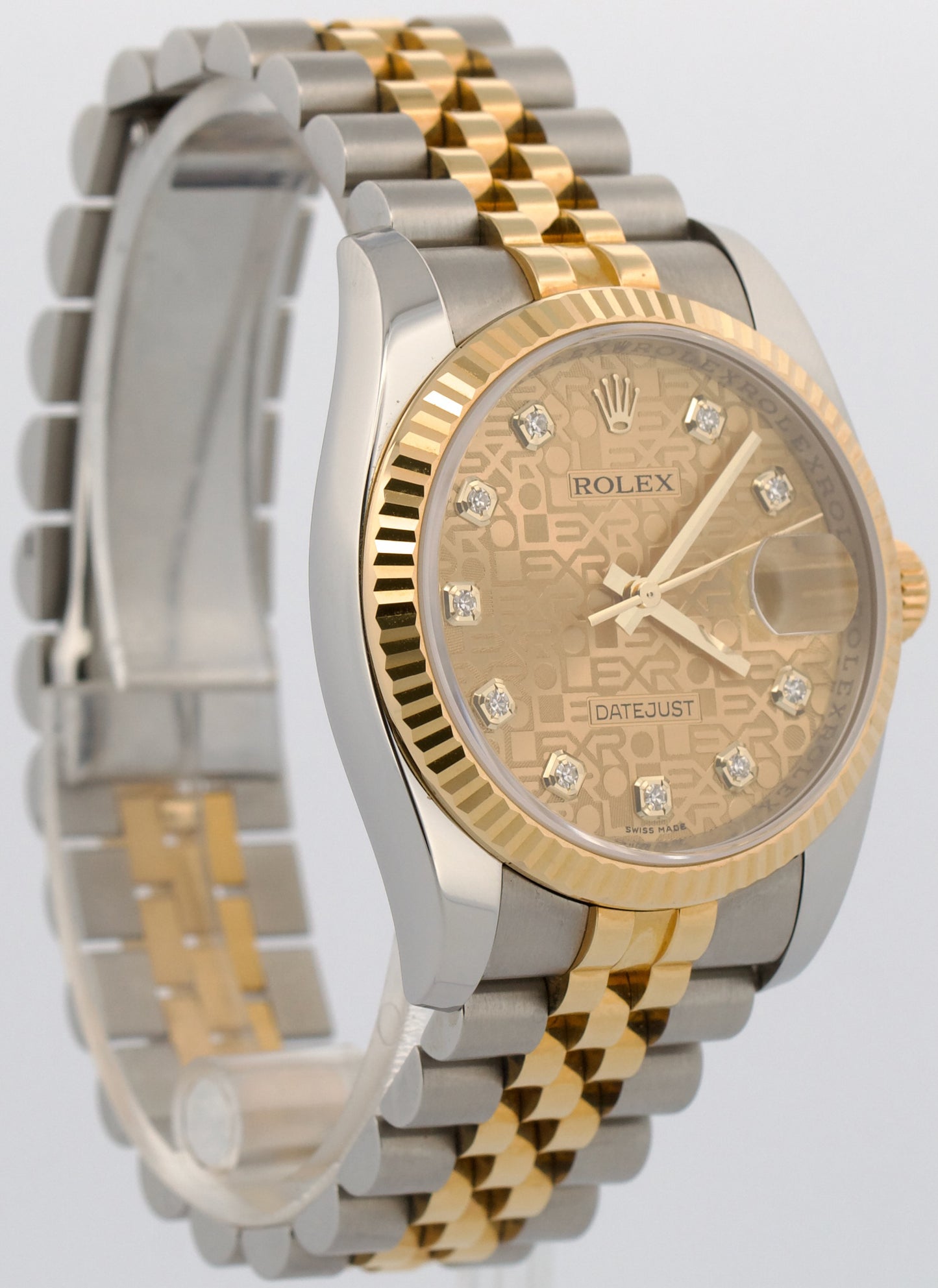 UNPOLISHED PAPERS Rolex DateJust 36mm CHAMPAGNE DIAMOND JUBILEE 18K 116233 BOX