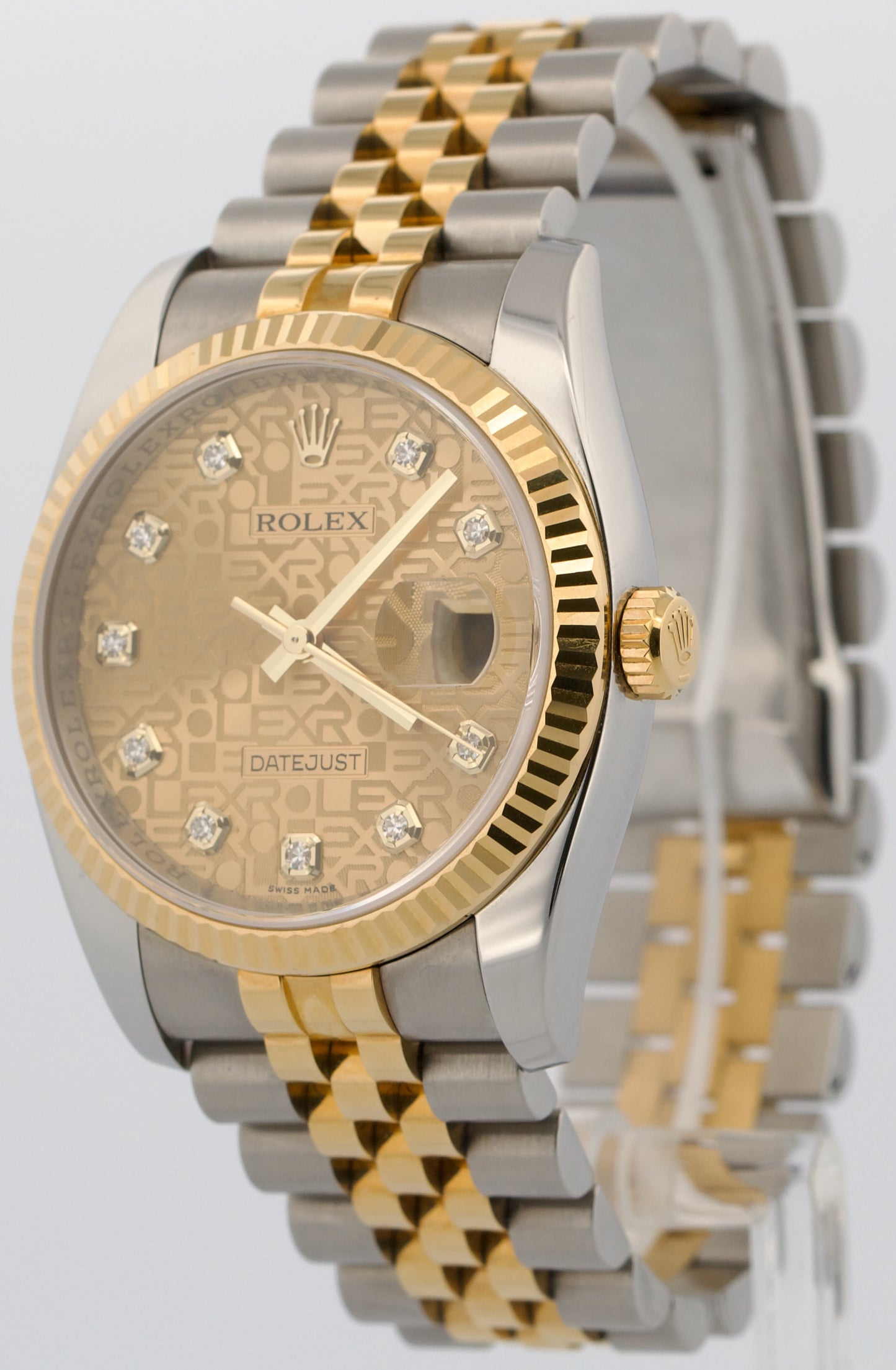 UNPOLISHED PAPERS Rolex DateJust 36mm CHAMPAGNE DIAMOND JUBILEE 18K 116233 BOX