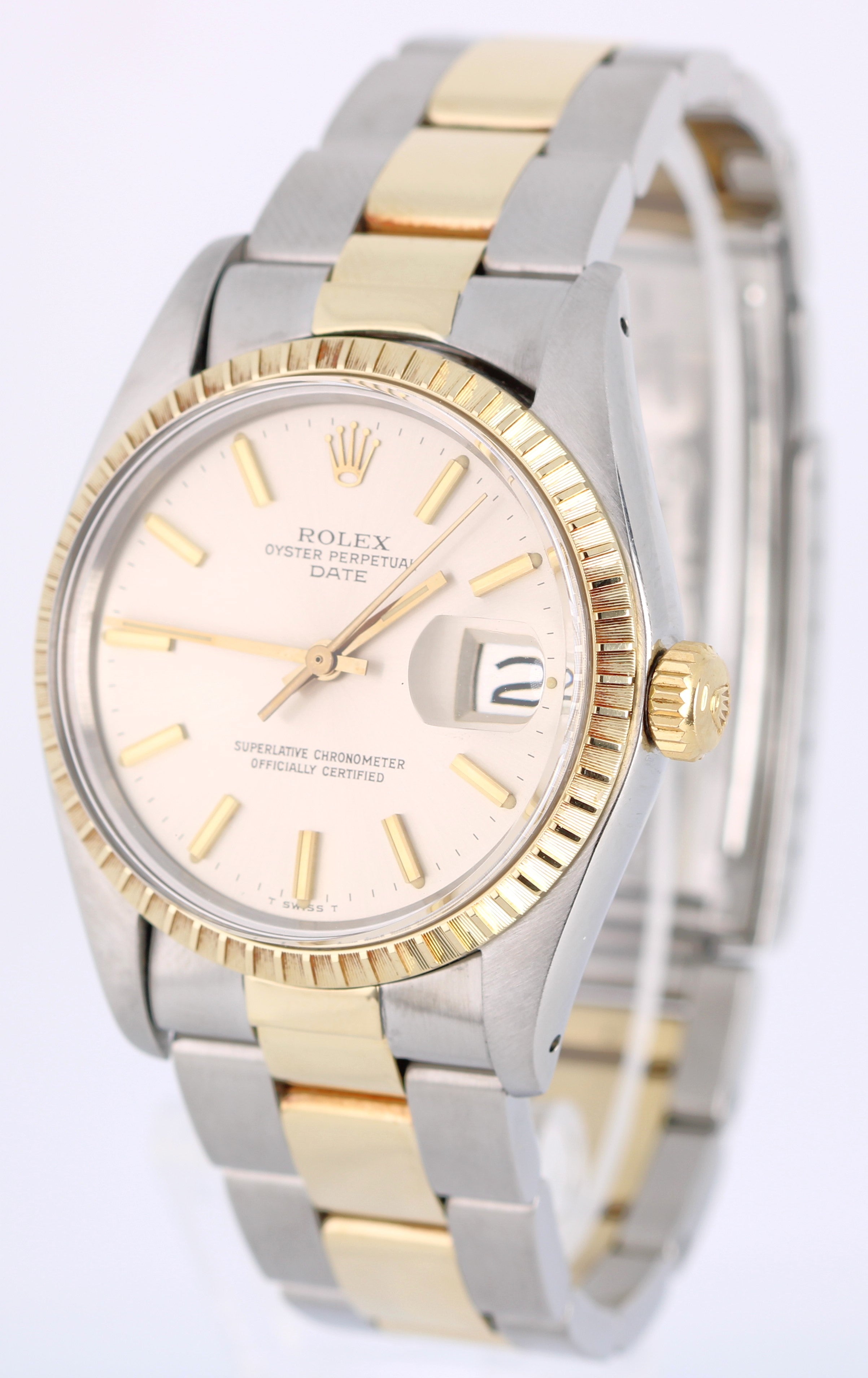 Vintage Rolex Date 1505 Two-Tone 18k Gold Steel Silver 34mm Engine