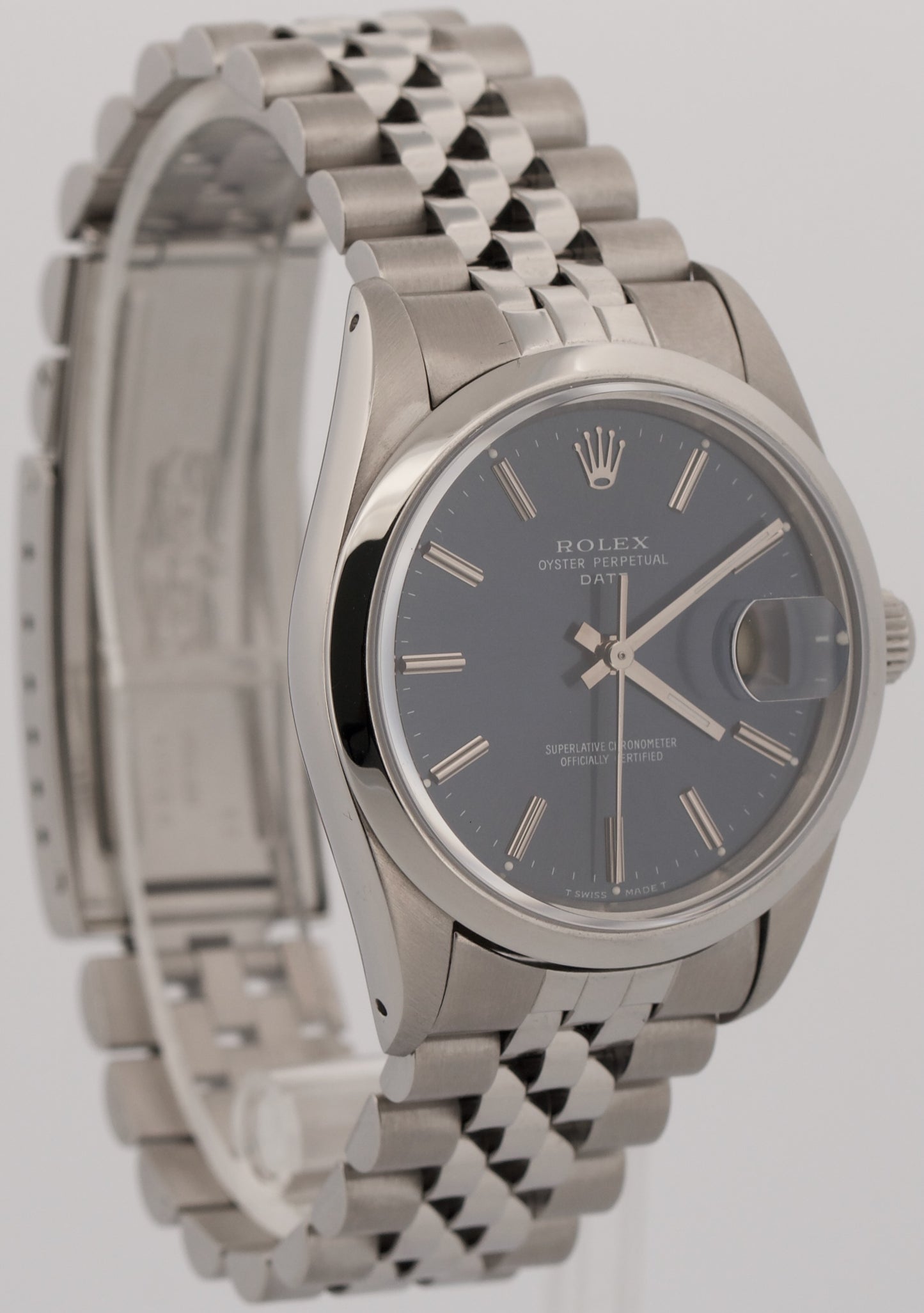 1995 PAPERS Rolex Oyster Perpetual Date 34mm BLUE Stainless JUBILEE 15200 BOX