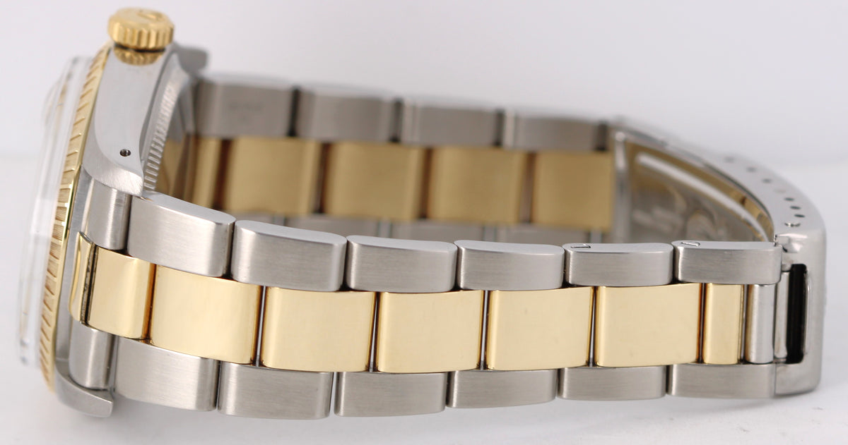 Vintage Rolex Date 1505 Two-Tone 18k Gold Steel Silver 34mm Engine Turned Watch