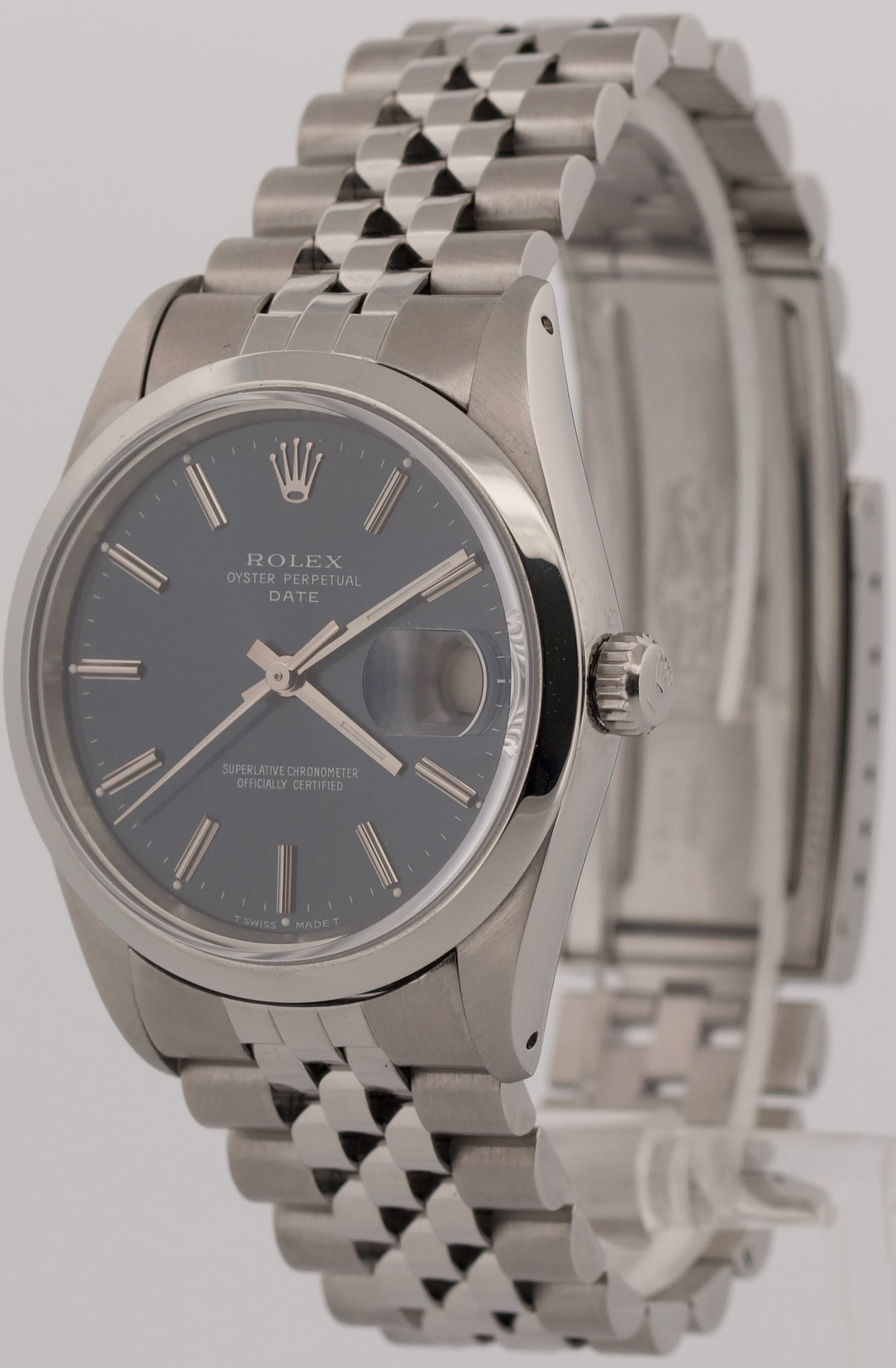1995 PAPERS Rolex Oyster Perpetual Date 34mm BLUE Stainless JUBILEE 15200 BOX