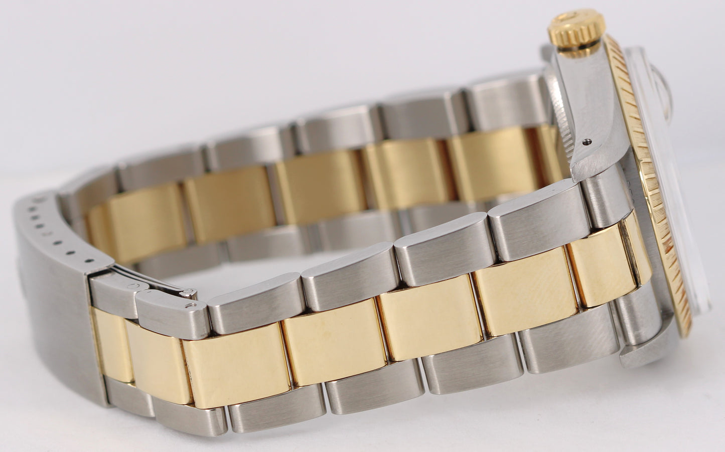 Vintage Rolex Date 1505 Two-Tone 18k Gold Steel Silver 34mm Engine Turned Watch