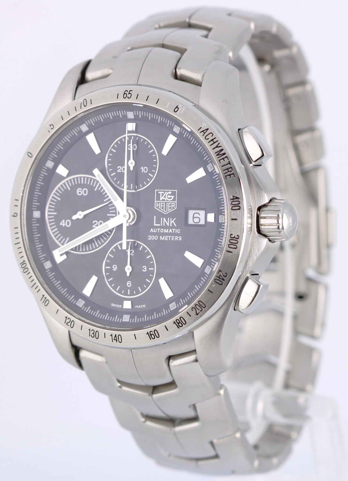 Tag Heuer Link Chronograph CJF2110-0 Black 42mm Stainless Steel Watch Box Papers