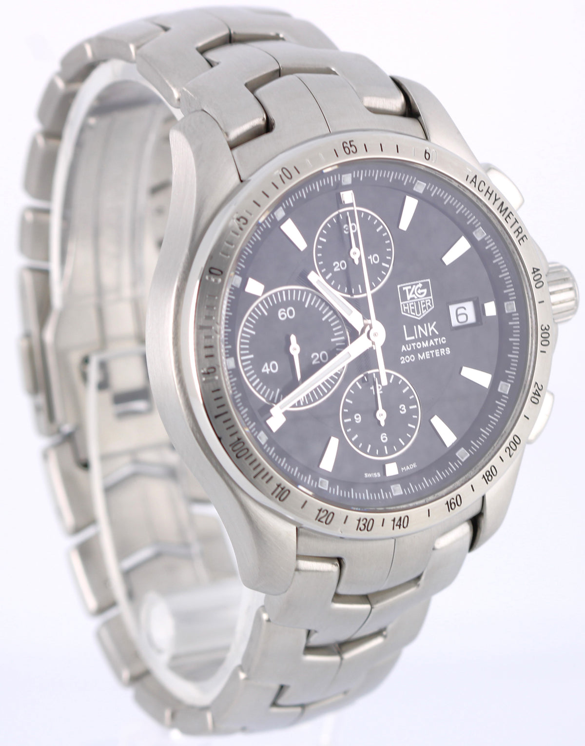 Tag Heuer Link Chronograph CJF2110-0 Black 42mm Stainless Steel Watch Box Papers