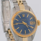 Rolex Date 26mm BLUE 18K Yellow Gold Stainless Steel Fluted JUBILEE 6917 Watch