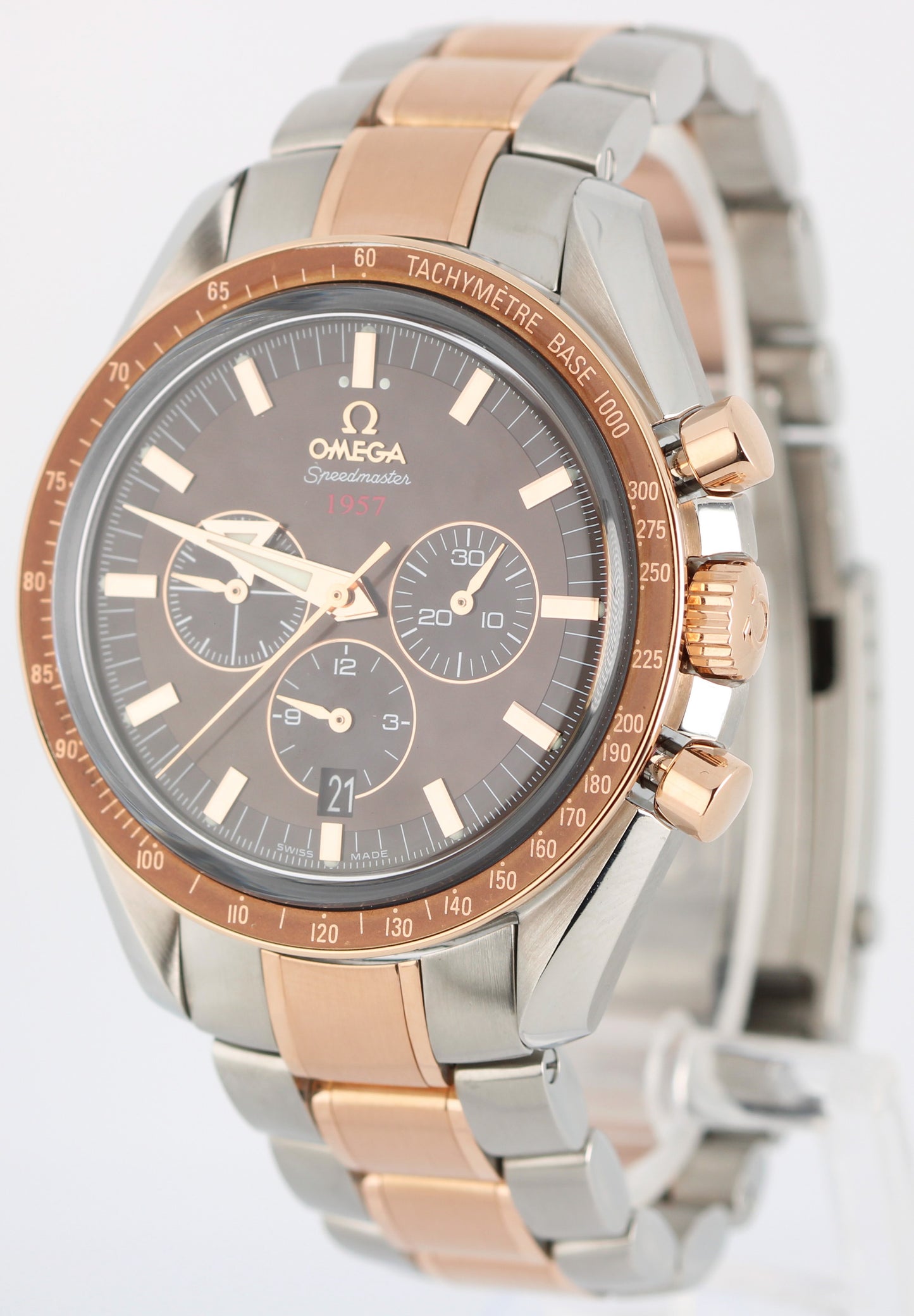Omega Speedmaster 1957 Broad Arrow 321.90.42.50.13.001 Two-Tone Gold Brown 42mm