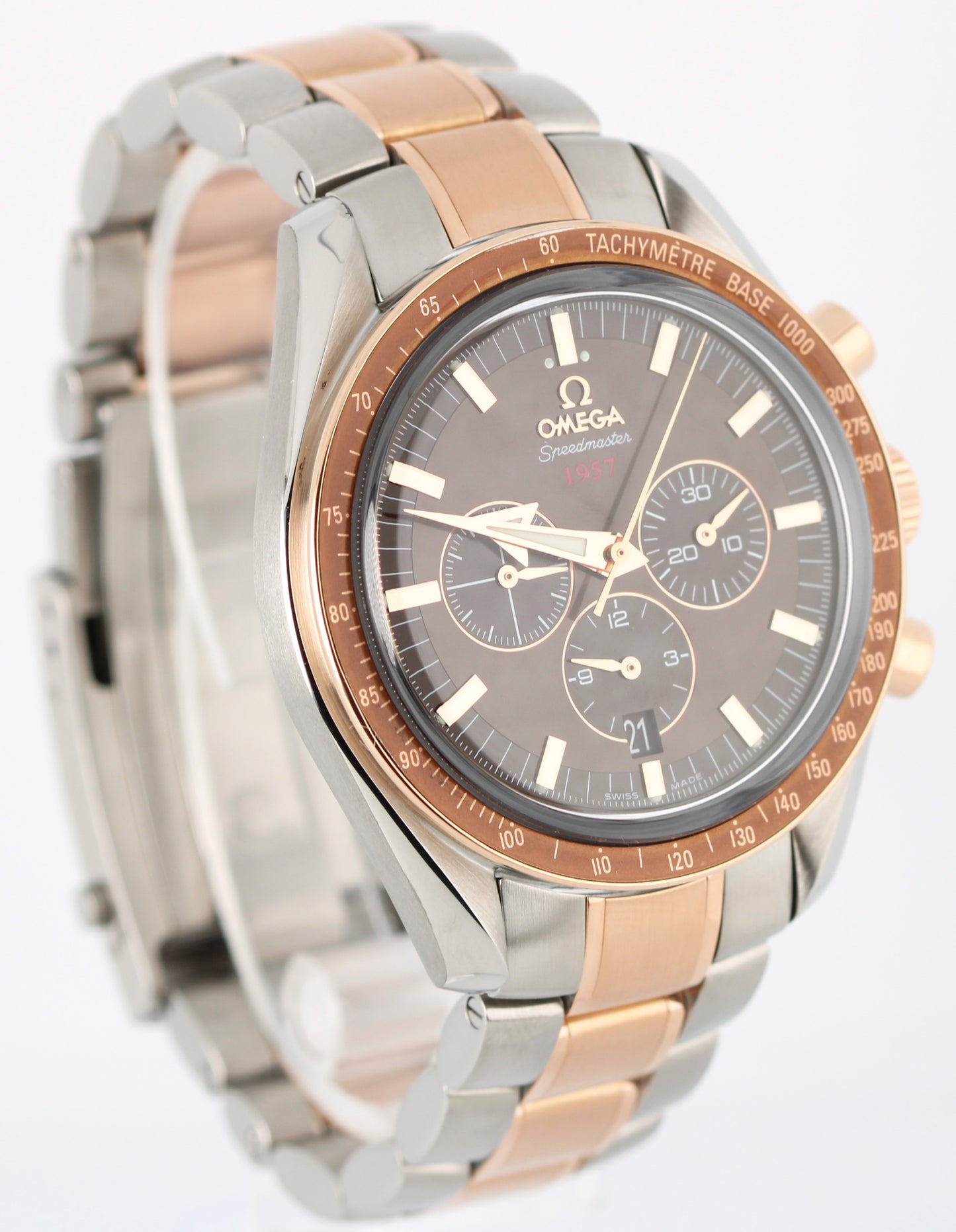 Omega Speedmaster 1957 Broad Arrow 321.90.42.50.13.001 Two-Tone Gold Brown 42mm