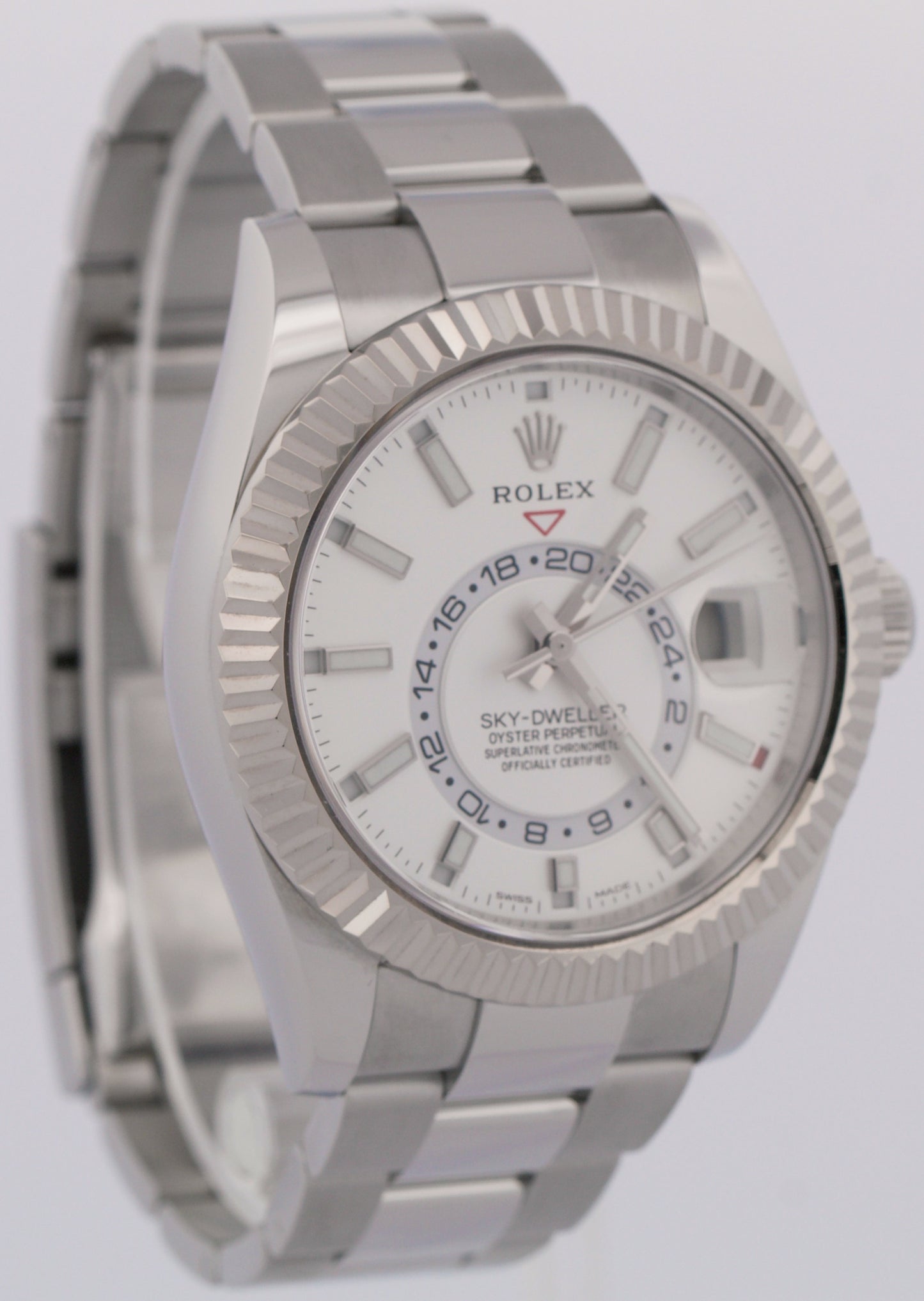 PAPERS Rolex Sky-Dweller WHITE 18K Gold Stainless 42mm OYSTER 326934 Watch BOX