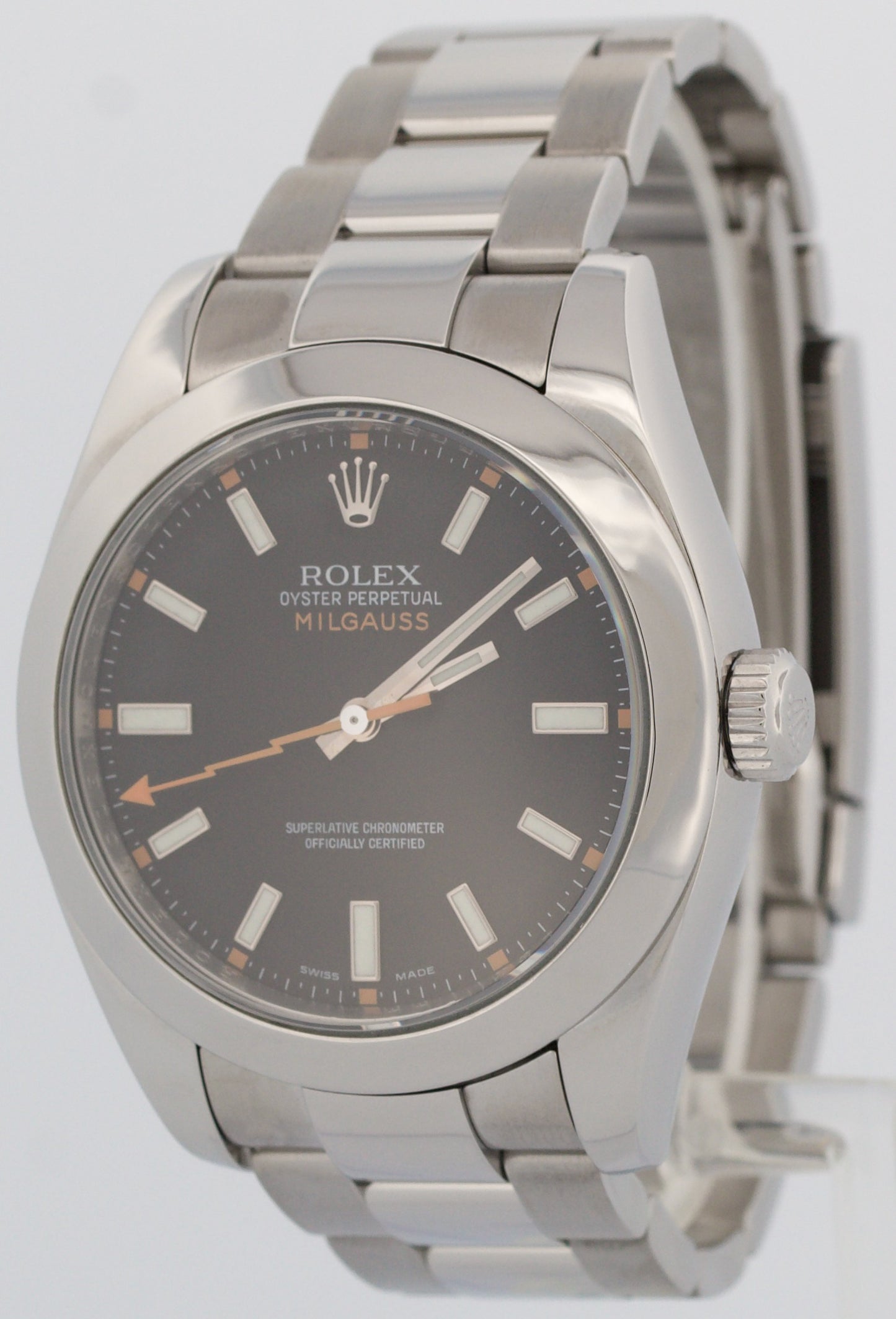 Rolex Milgauss BLACK Orange Stainless Steel 40mm Smooth Oyster 116400 Watch