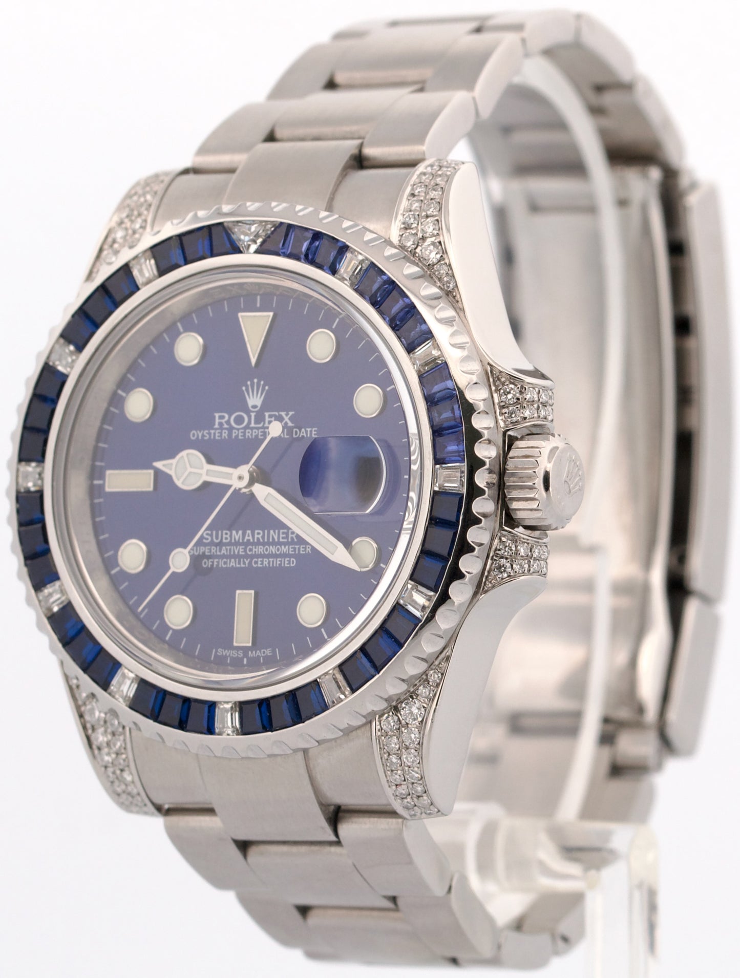 Rolex Submariner Date BLUE DIAMOND SAPPHIRE Stainless Steel 40mm Watch 116610