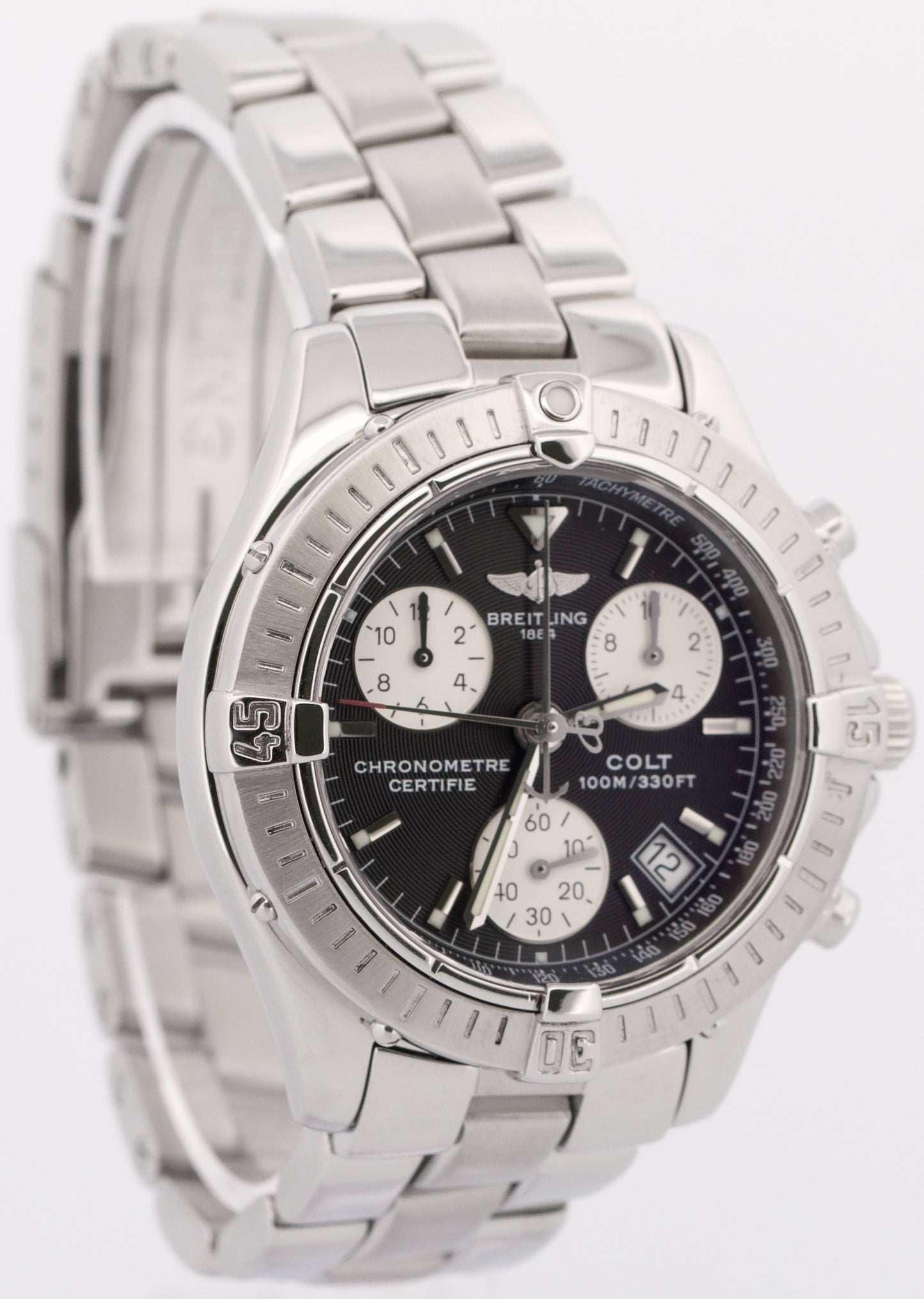 Breitling Colt Chronograph BLACK Stainless Steel 38mm Quartz a73350 Date Watch