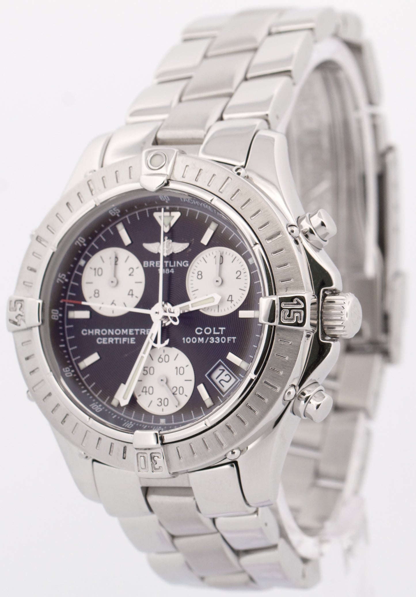 Breitling Colt Chronograph BLACK Stainless Steel 38mm Quartz a73350 Date Watch