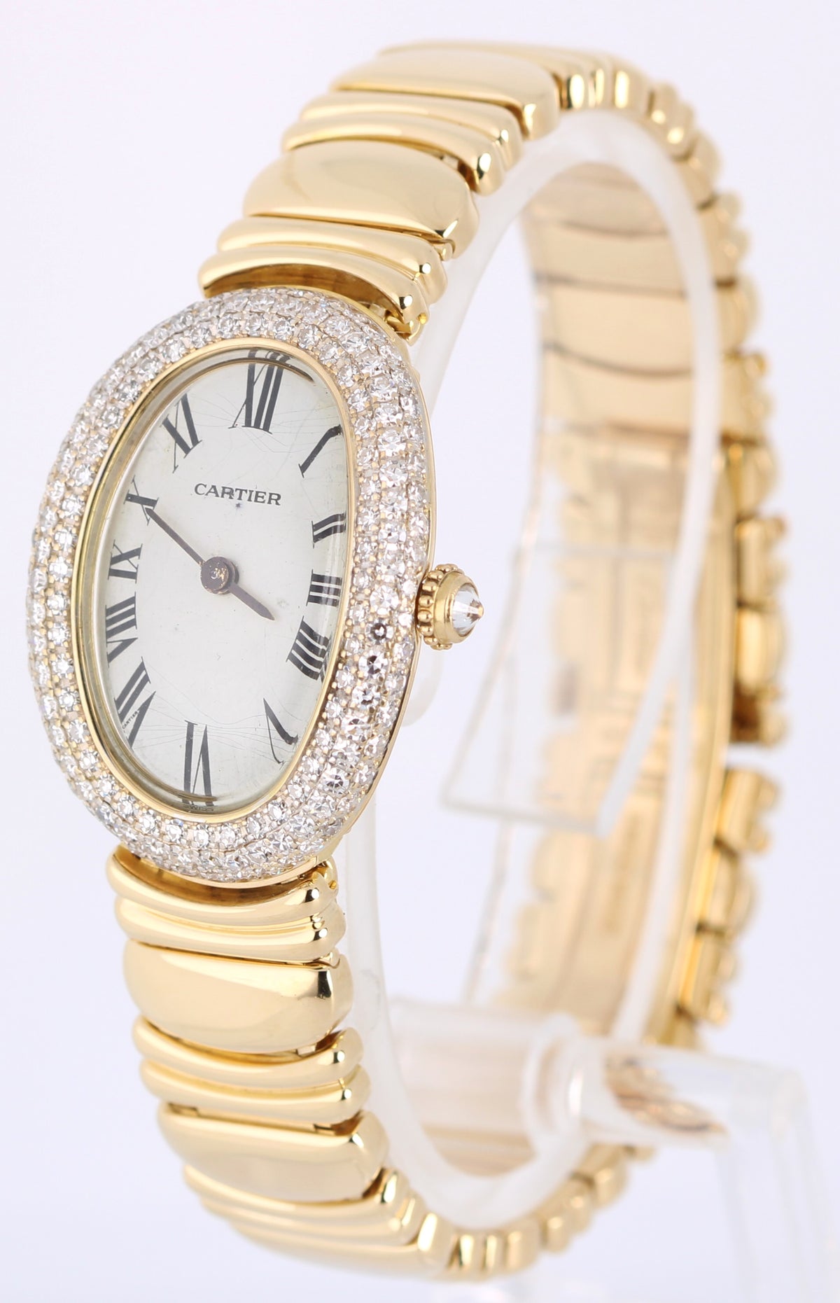 Cartier Baignoire Casque d'Or 1458 18k Yellow Gold Diamond 22mm Quartz Watch