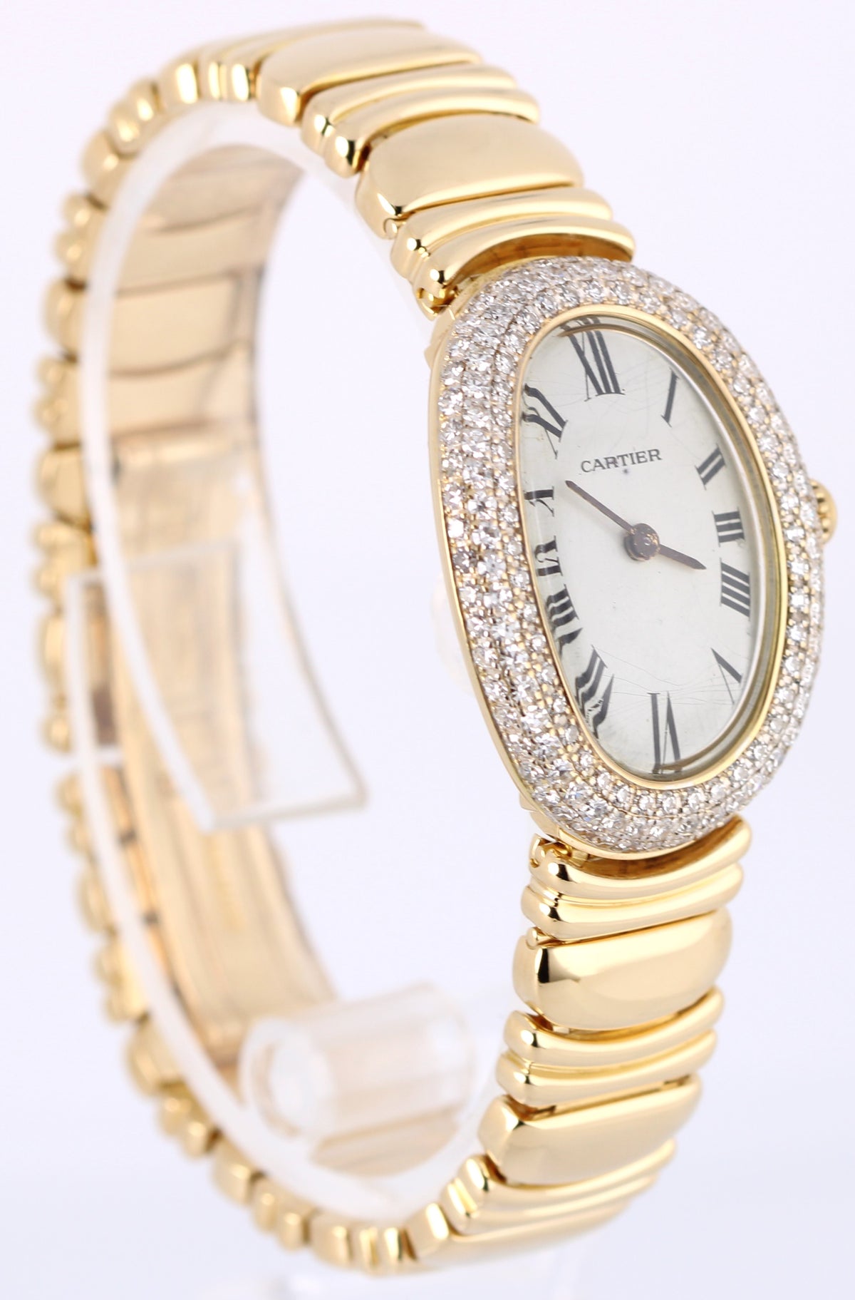 Cartier Baignoire Casque d'Or 1458 18k Yellow Gold Diamond 22mm Quartz Watch
