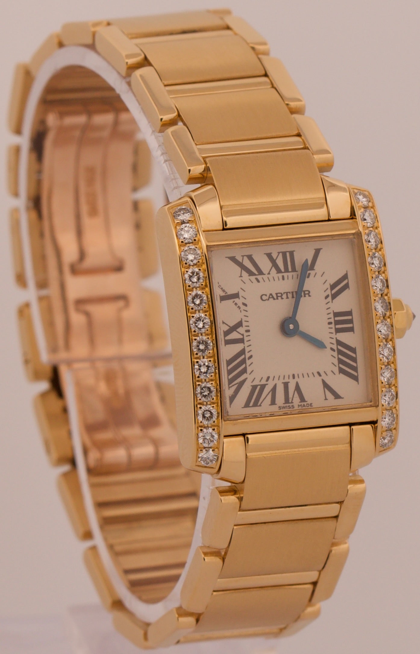 Cartier Tank Francaise 18k Gold 20mm FACTORY DIAMOND Quartz WE1001R8 2385 BOX
