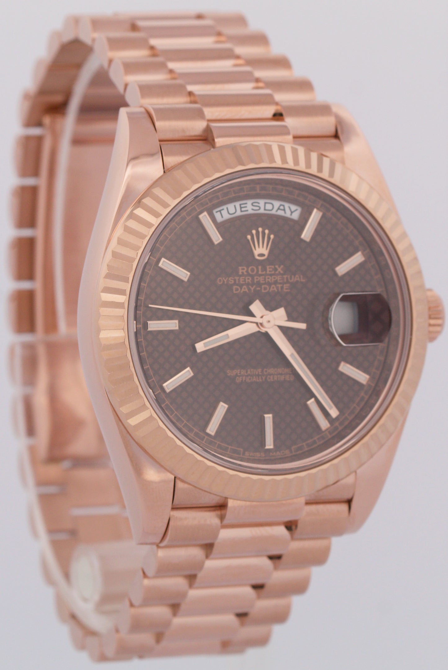 Rolex Day-Date President 40mm CHOCOLATE MOTIF Brown 18K Rose Gold 228235 BOX