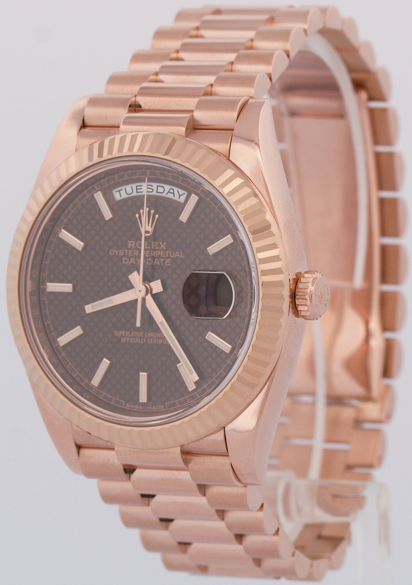 Rolex Day-Date President 40mm CHOCOLATE MOTIF Brown 18K Rose Gold 228235 BOX