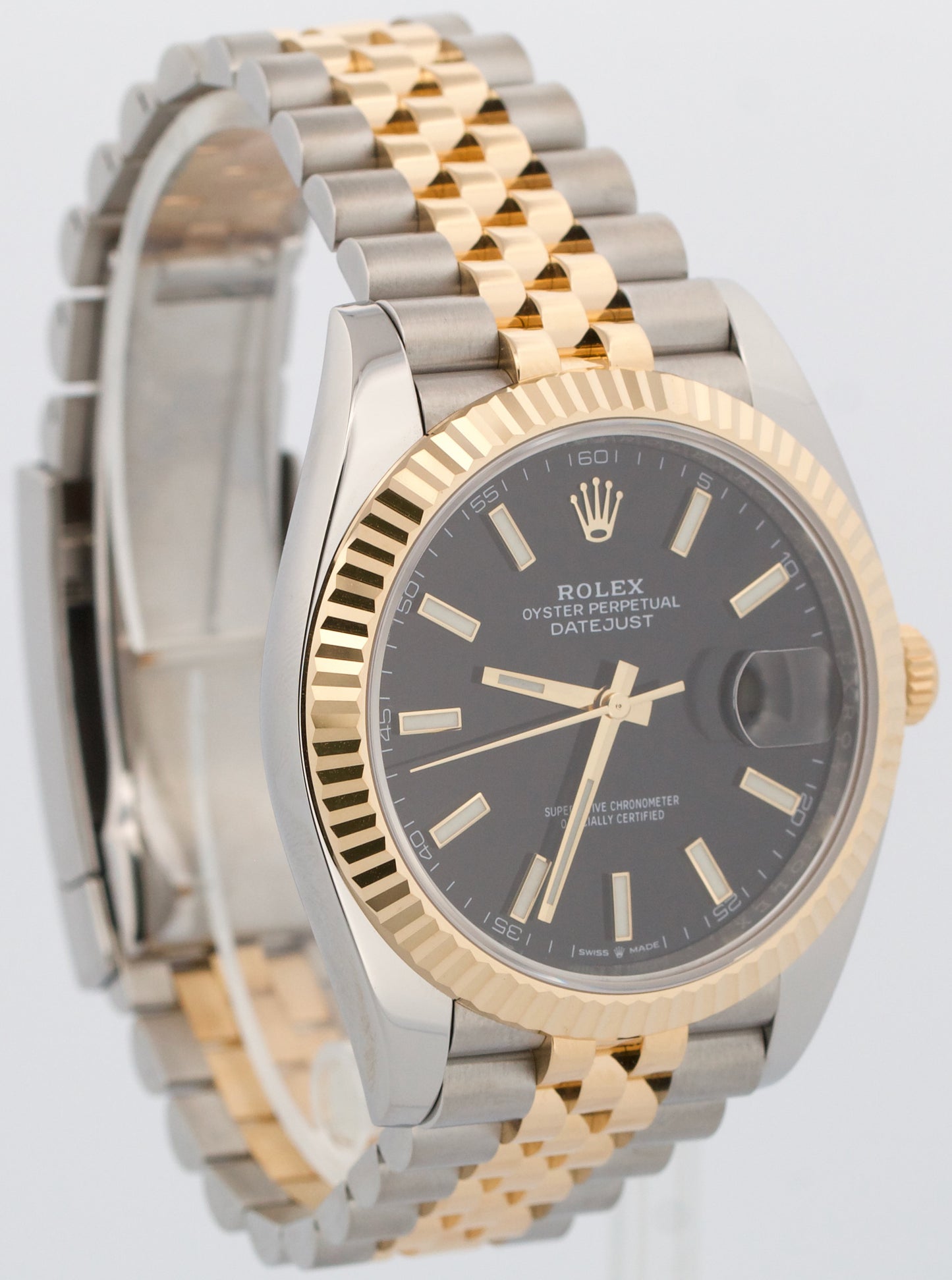 Rolex DateJust 41 BLACK 41mm 18K Yellow Gold Fluted Steel JUBILEE 126333 Watch