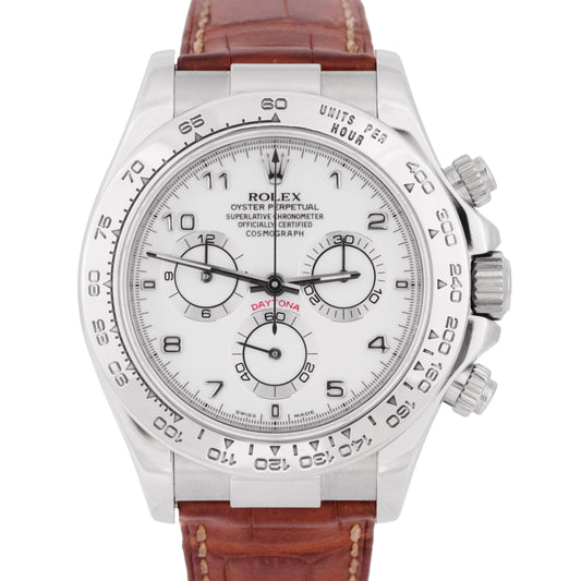 MINT Rolex Daytona Cosmograph White Arabic Dial 18K White Gold Watch 116519