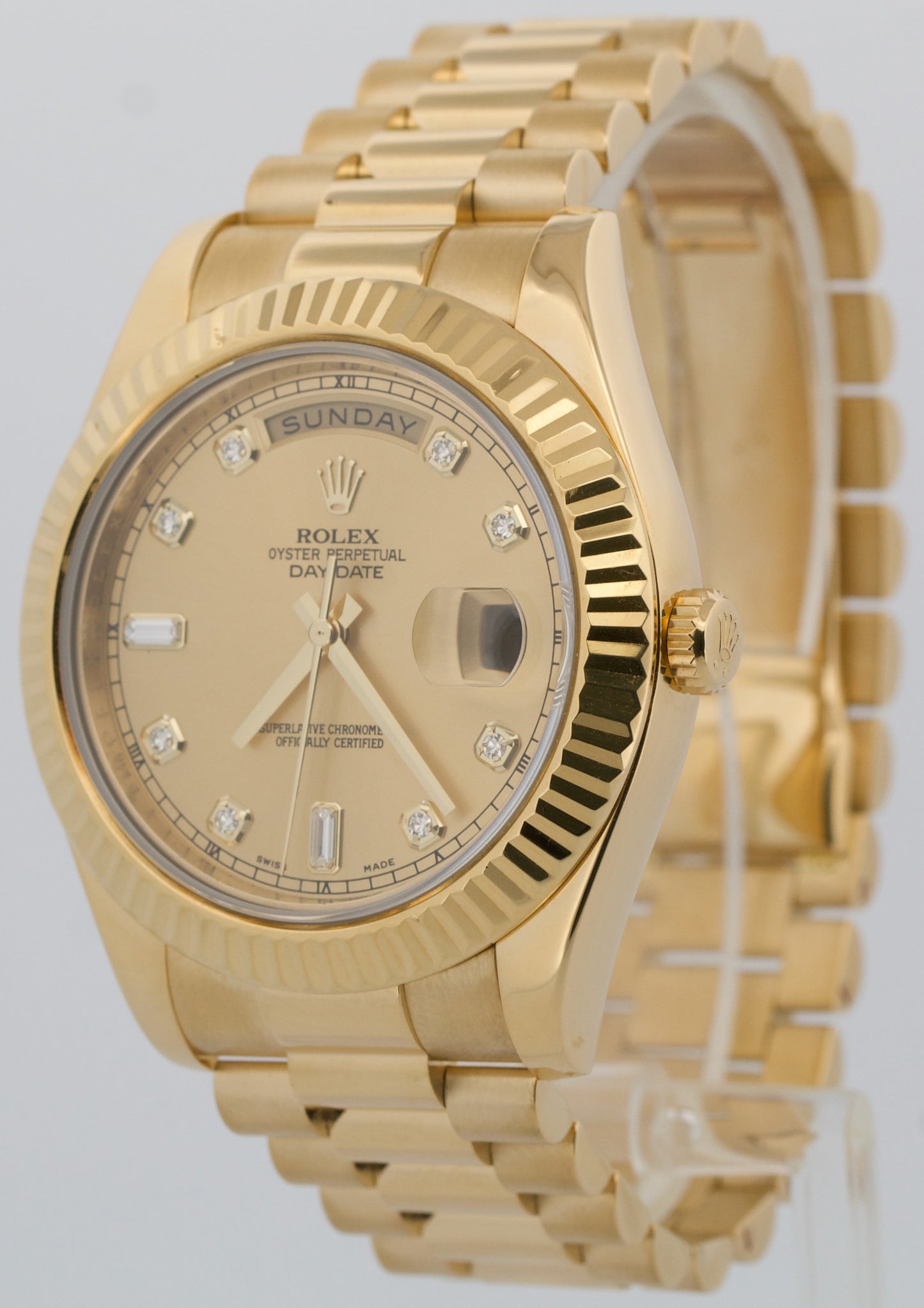 Rolex Day-Date II President 41mm CHAMPAGNE DIAMOND 18K Yellow Gold 218238 BOX