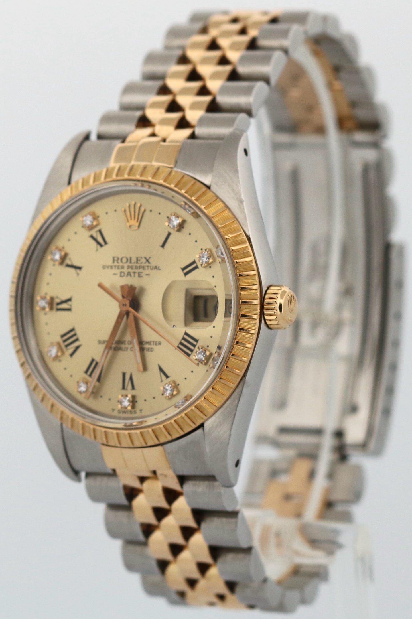 Rolex Oyster Perpetual Date 34mm CHAMPAGNE DIAMOND 18K Gold Steel JUBILEE 15053