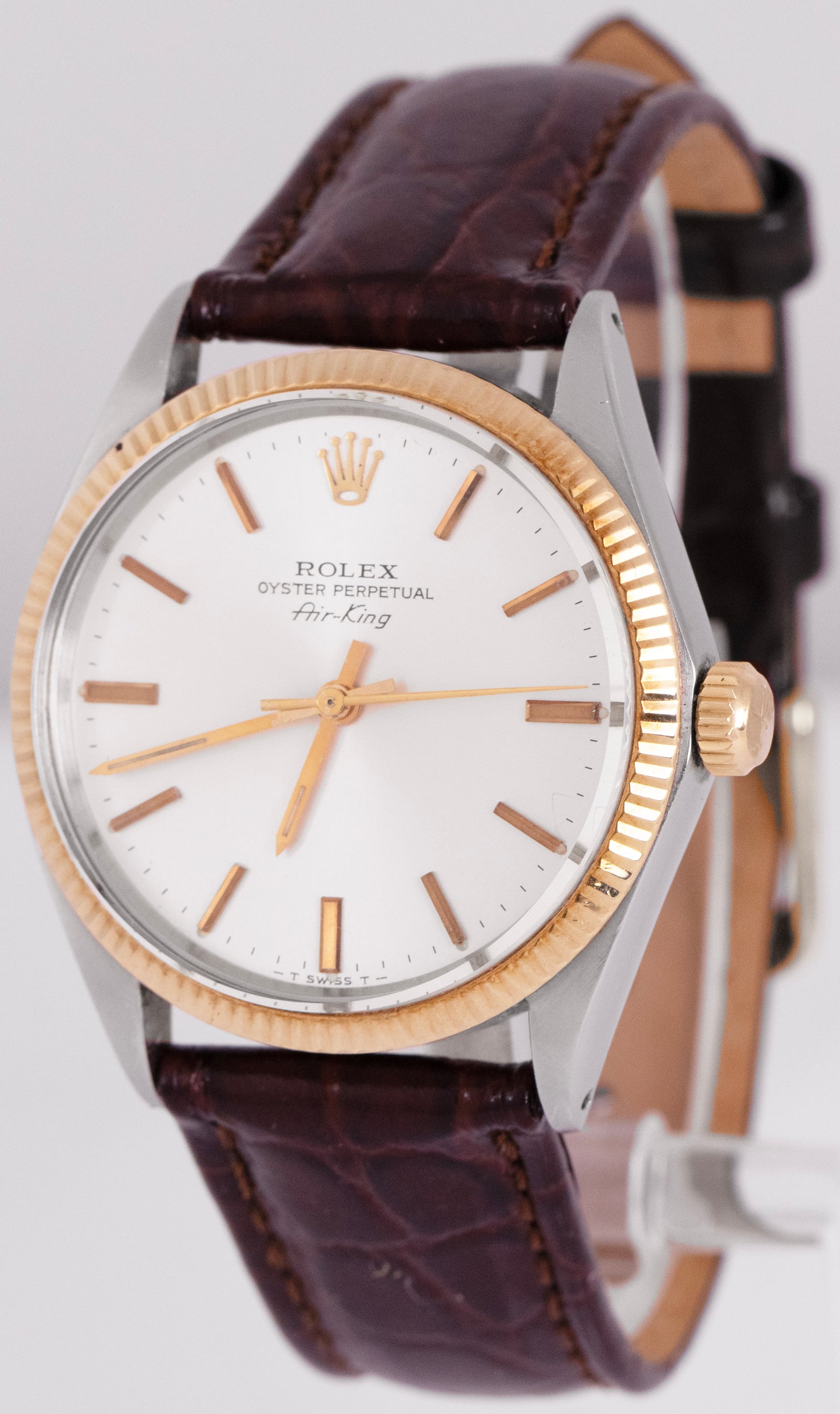1974 Rolex Oyster Perpetual Air-King Silver 34mm Stainless Steel Gold Watch 5501