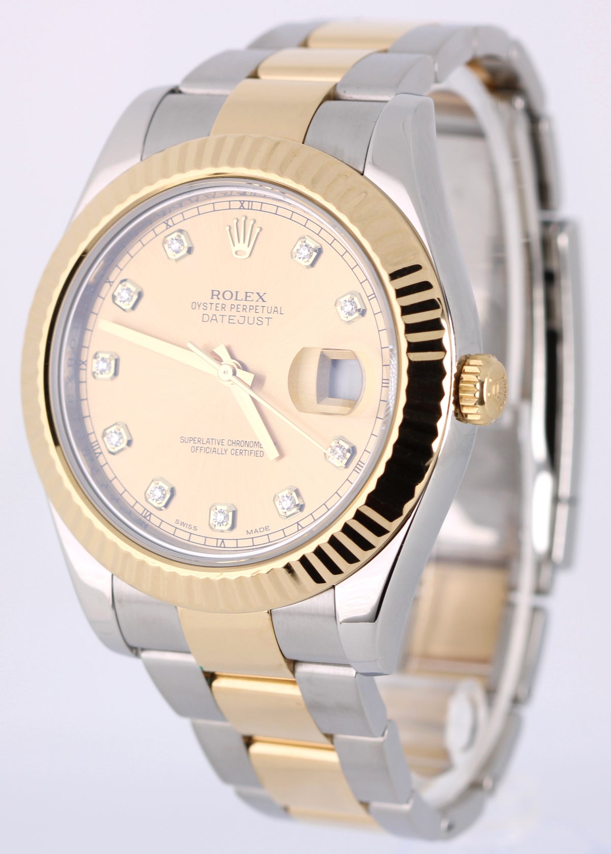 Rolex Datejust II 116333 Two-Tone 18k Gold Steel Champagne Diamond Fluted Watch