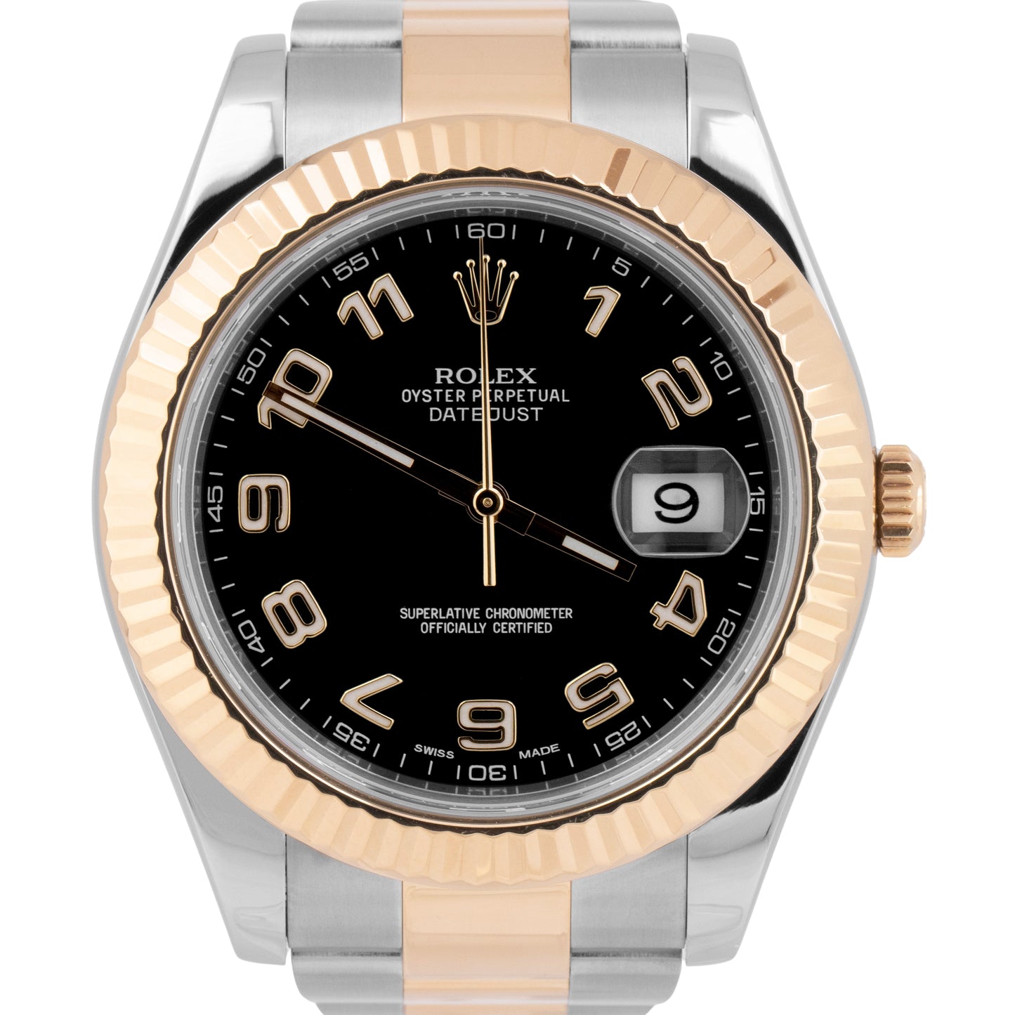 Rolex Datejust II Black Roman Two-Tone 18K Yellow Gold Stainless 41mm 116333