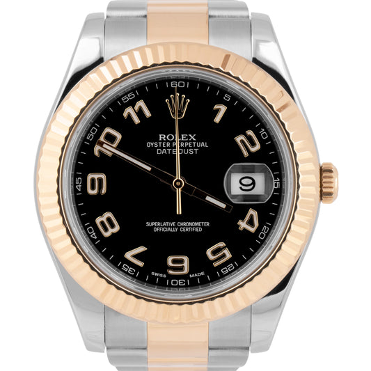 Rolex Datejust II Black Roman Two-Tone 18K Yellow Gold Stainless 41mm 116333