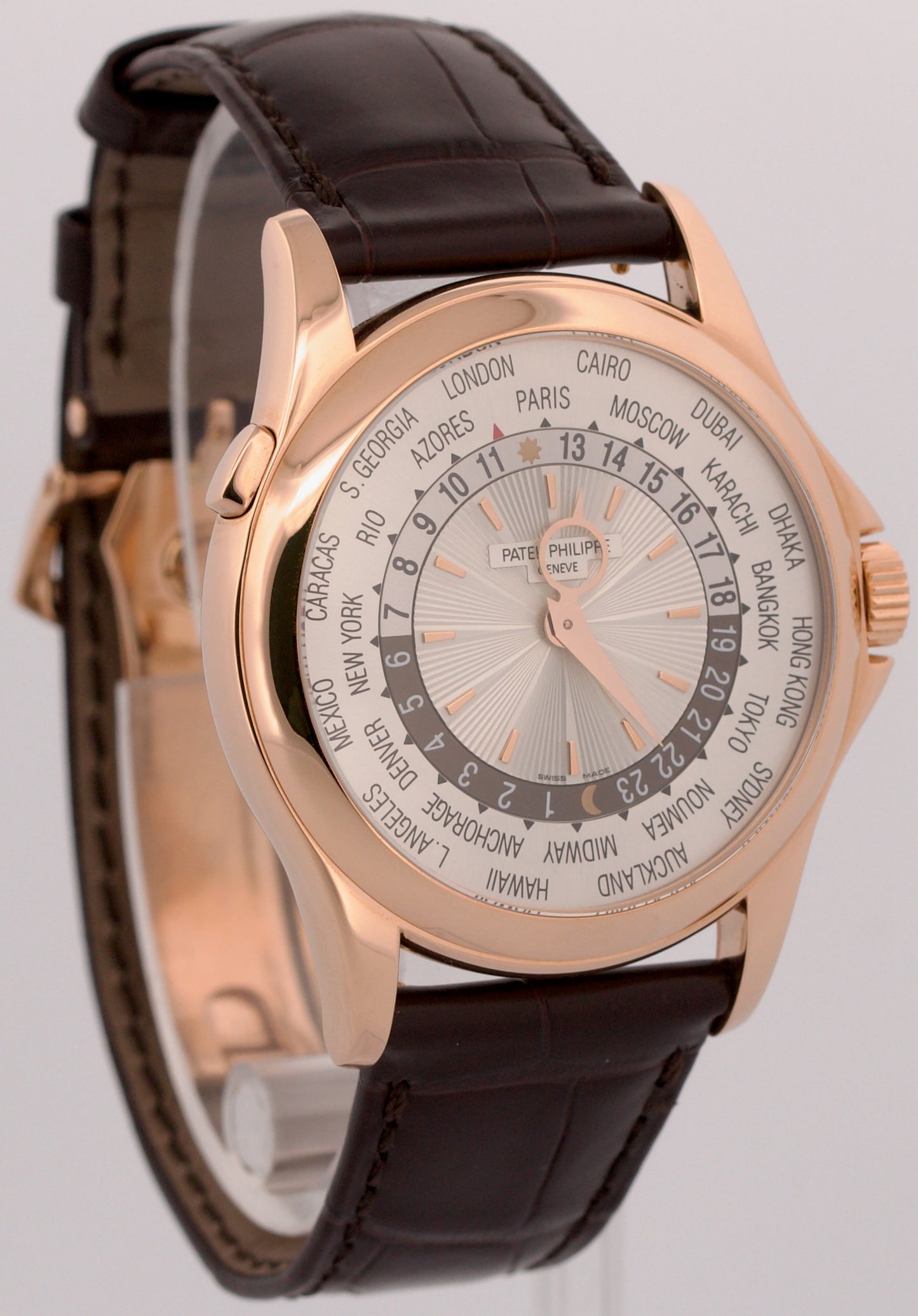 Patek Philippe World Time Complications SILVER 18K Rose Gold 39.5mm 5130R Watch