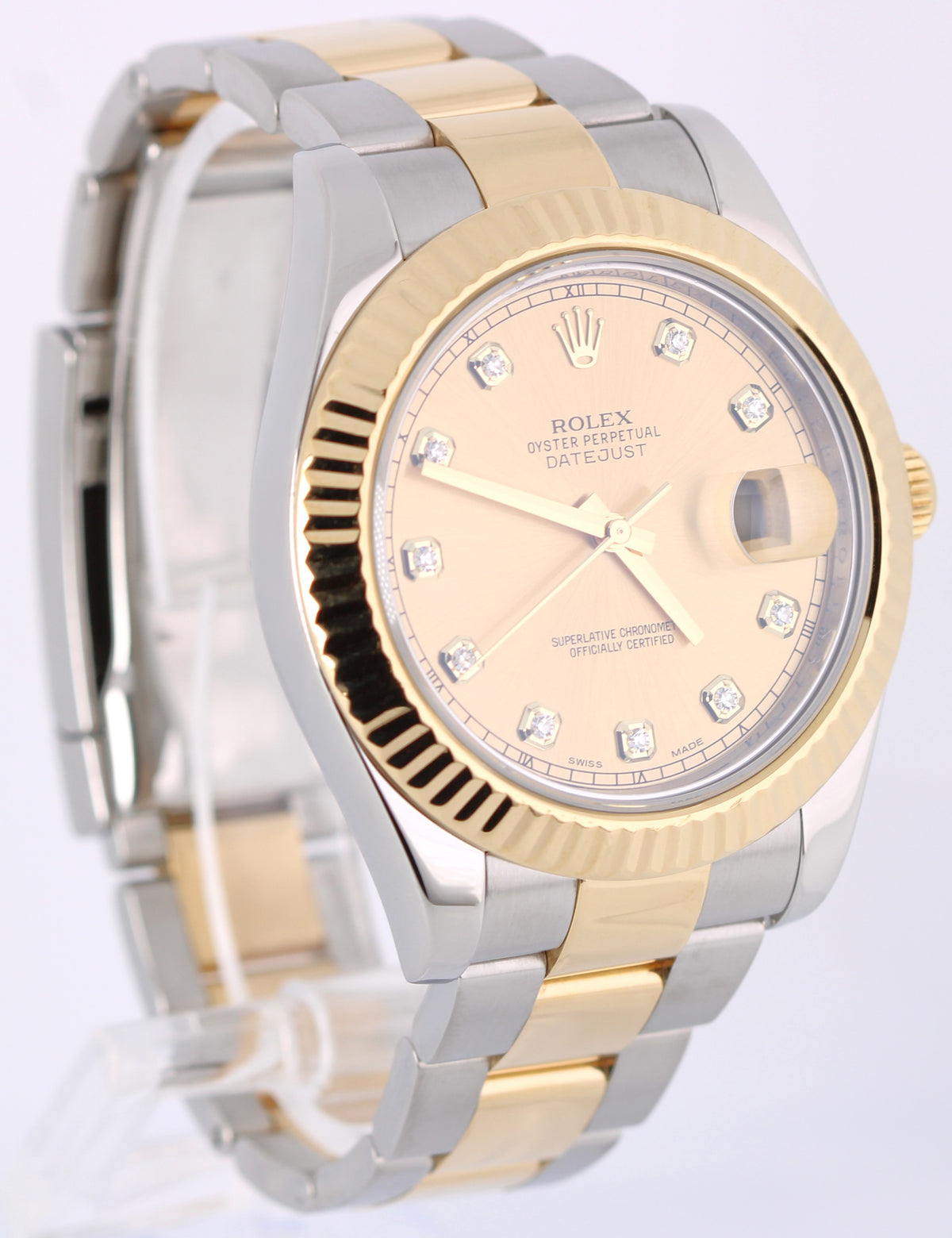 Rolex Datejust II 116333 Two-Tone 18k Gold Steel Champagne Diamond Fluted Watch