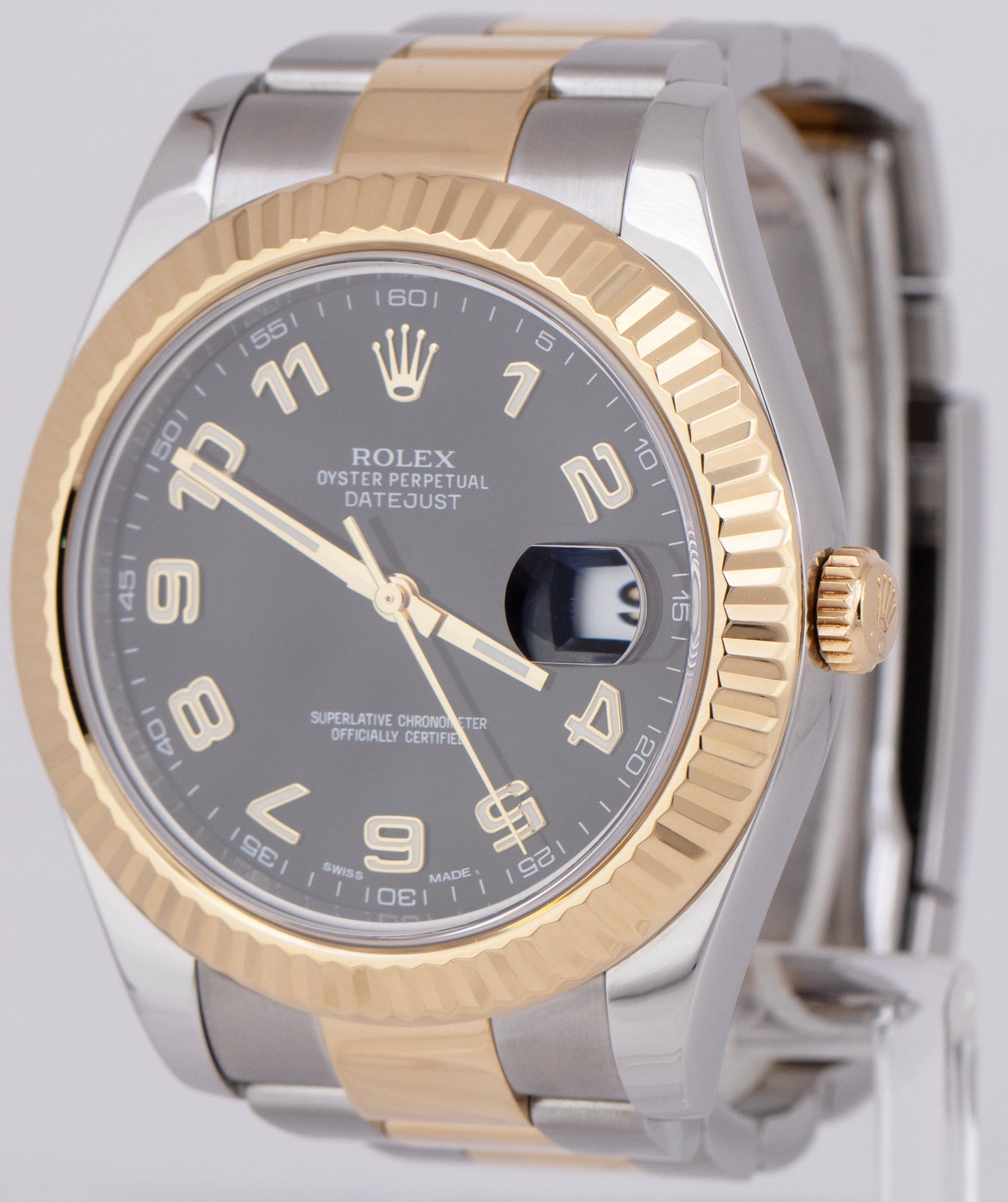 Rolex Datejust II Black Roman Two-Tone 18K Yellow Gold Stainless 41mm 116333