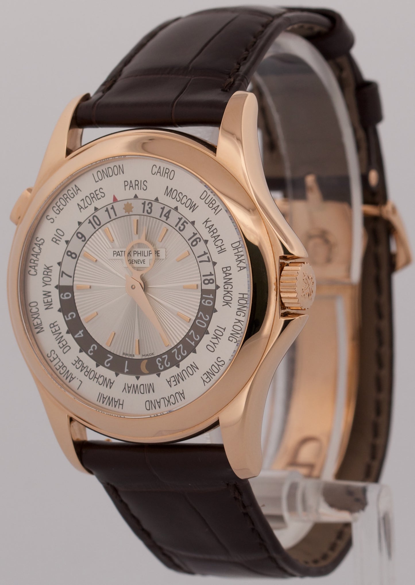 Patek Philippe World Time Complications SILVER 18K Rose Gold 39.5mm 5130R Watch