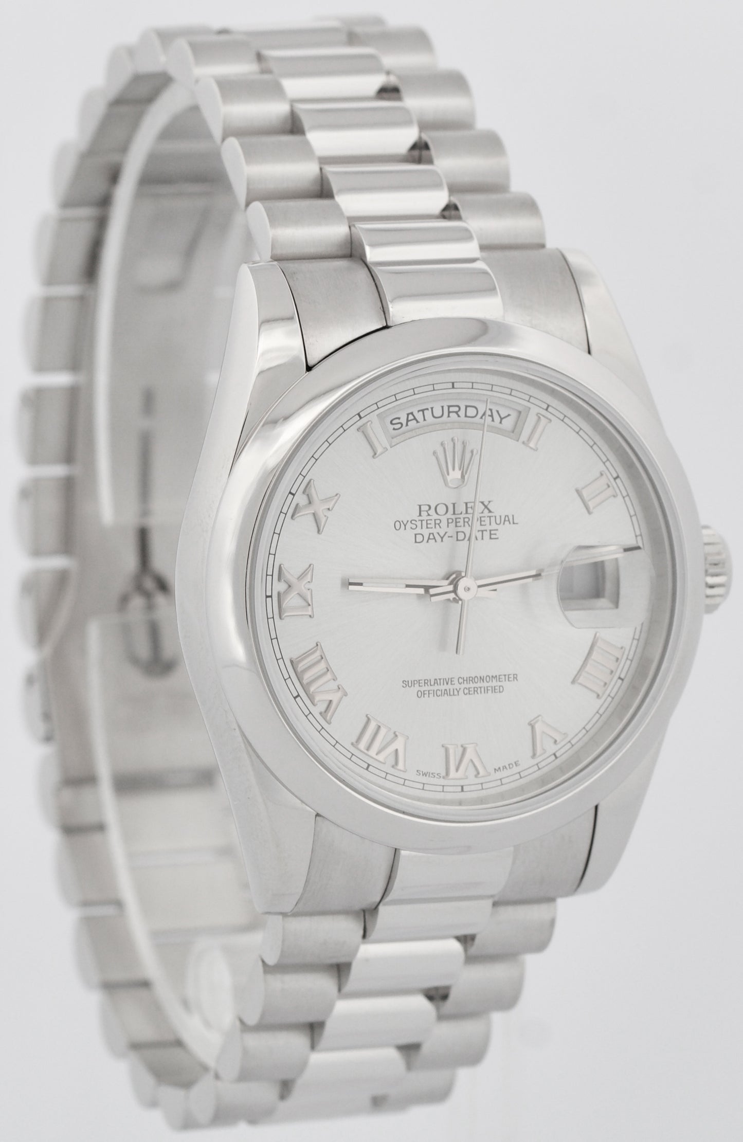 Rolex Day-Date Presidential 36mm SILVER ROMAN 950 Platinum 118206 Watch BOX