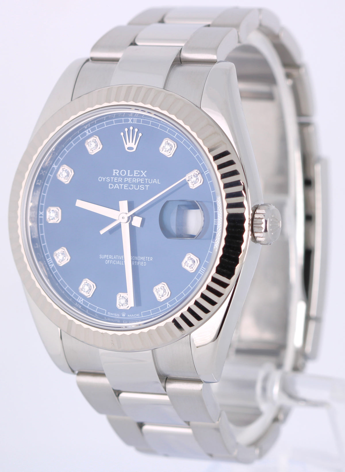 Rolex Datejust 41 126334 Blue Diamond 18k Fluted Stainless Steel 41mm Watch