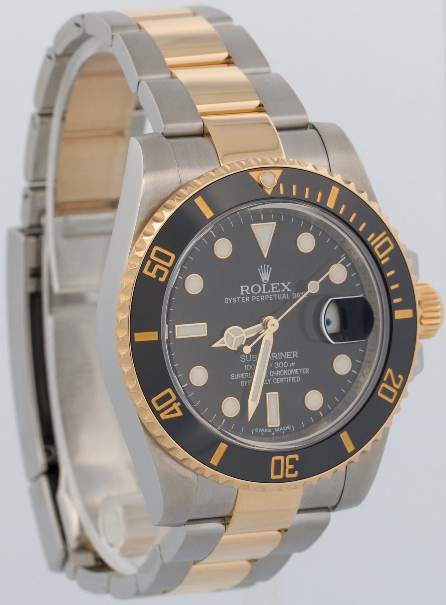 2014 PAPERS Rolex Submariner BLACK 40mm Ceramic 18K Gold Steel 116613 LN BOX