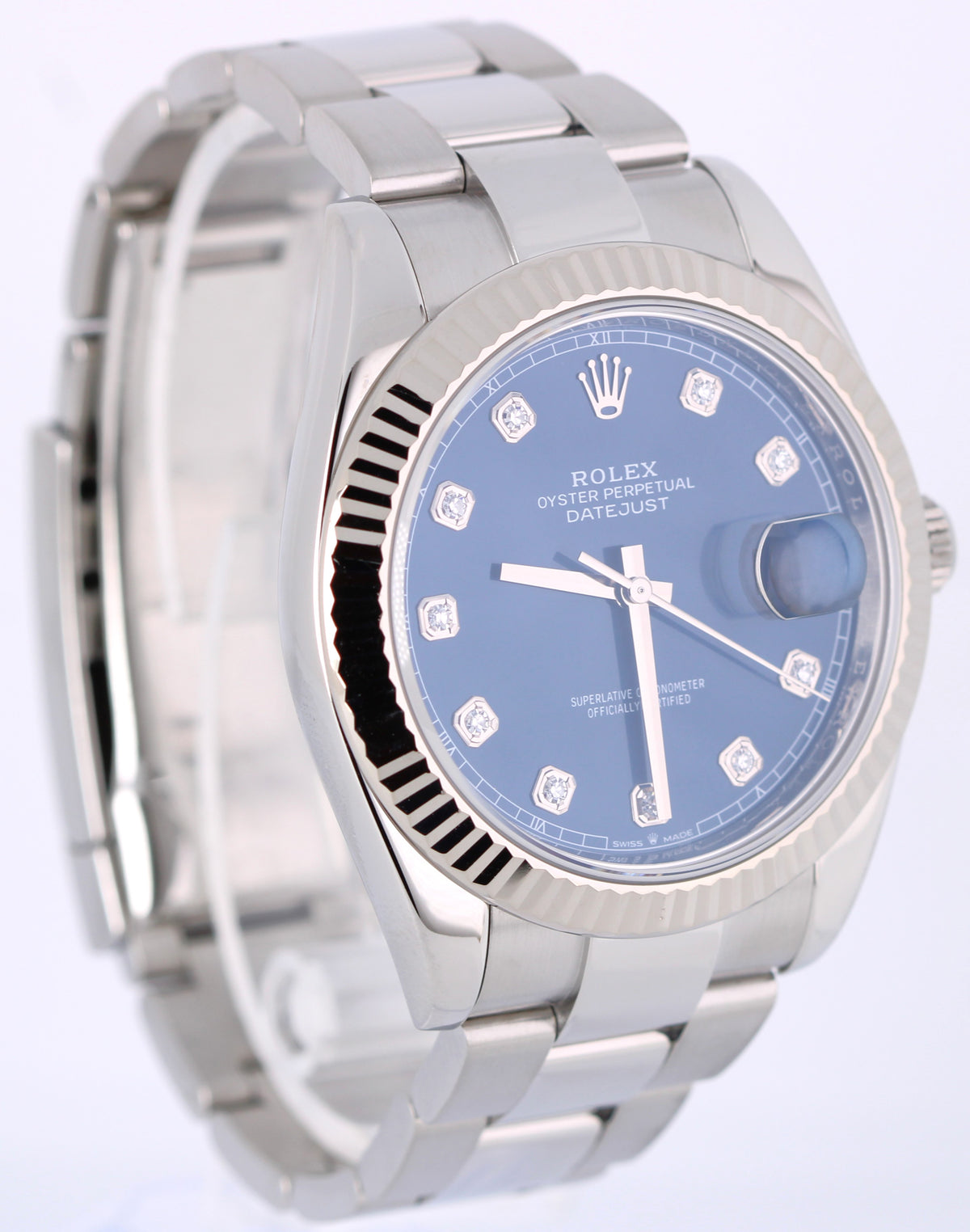 Rolex Datejust 41 126334 Blue Diamond 18k Fluted Stainless Steel 41mm Watch