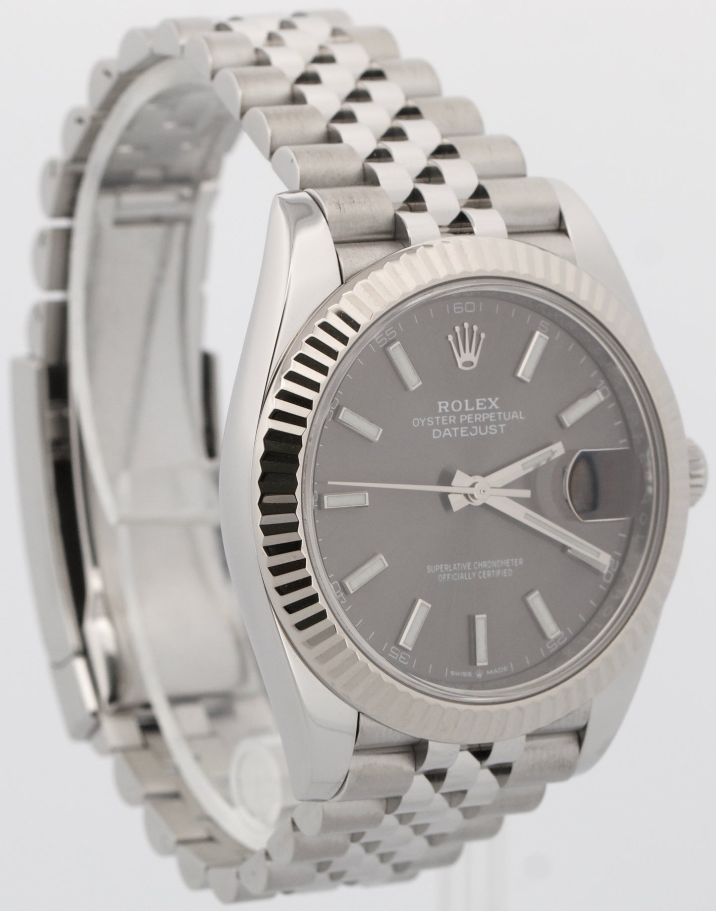 PAPERS Rolex DateJust 41 RHODIUM 18K Gold Steel Fluted JUBILEE 41mm 126334 BOX