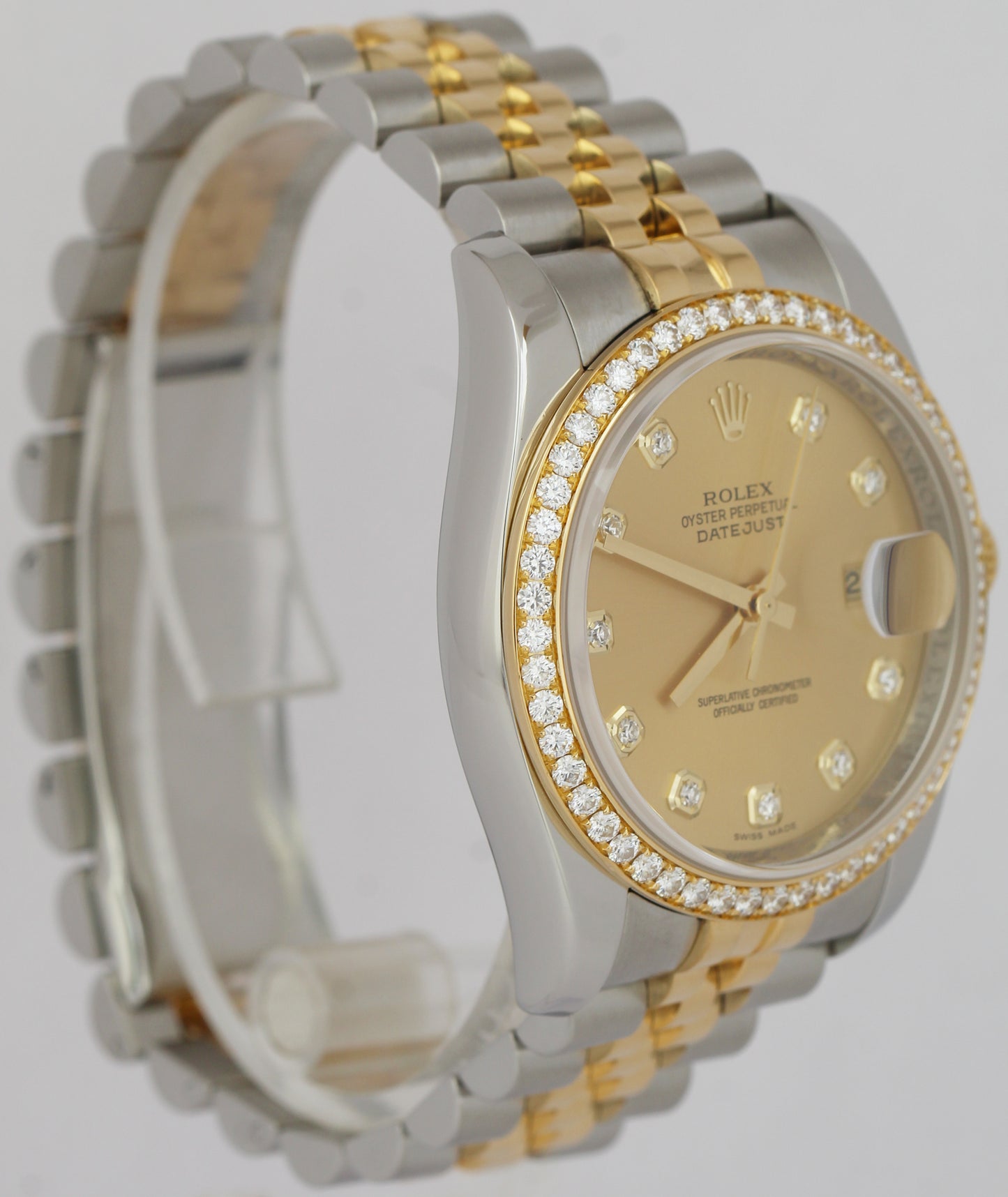 MINT Rolex DateJust 36mm Champagne DIAMOND Two-Tone Gold Steel Watch 116243