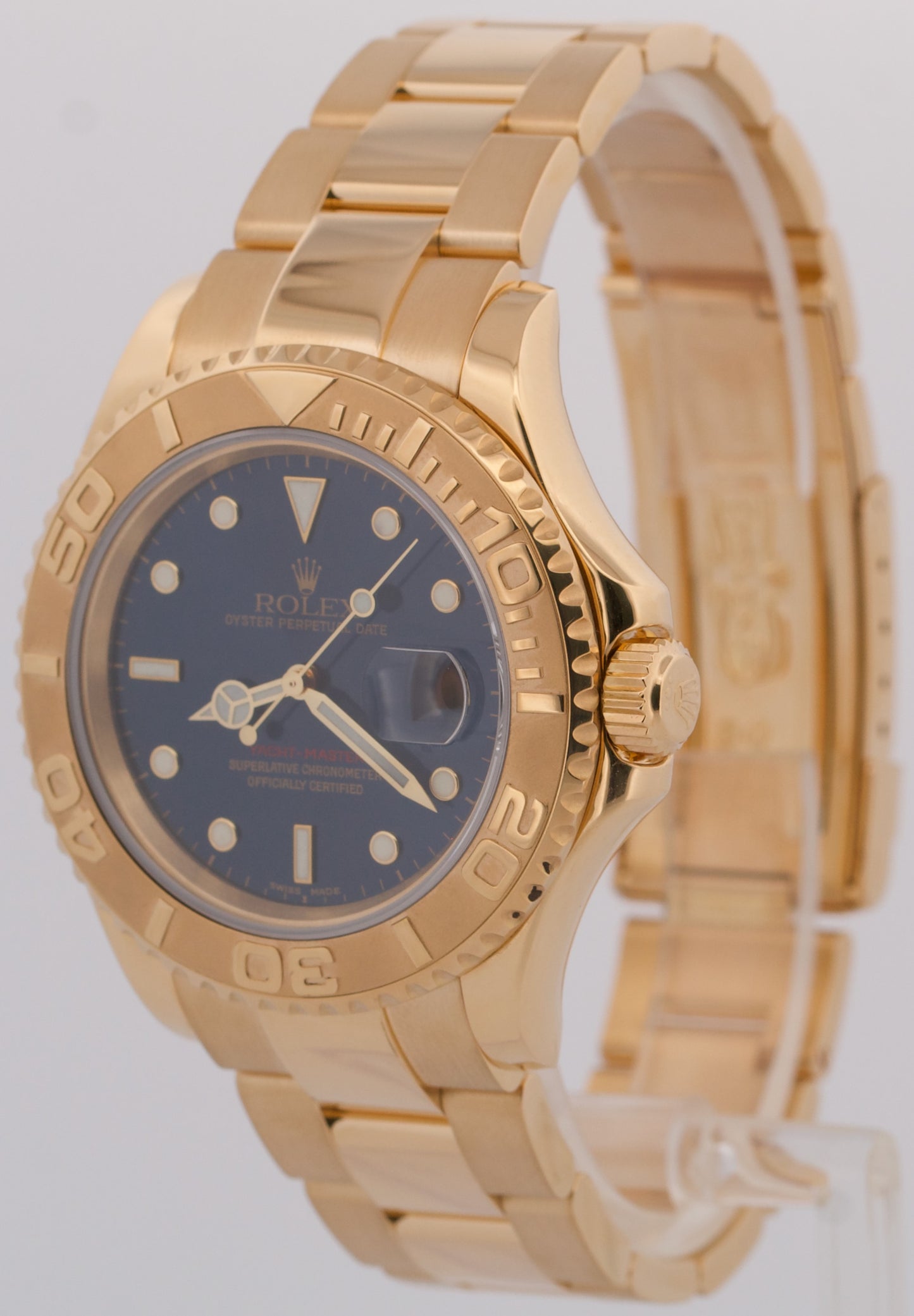 PAPERS Rolex Yacht-Master 40mm BLUE 18K Yellow Gold NO-HOLES Watch 16628 BOX