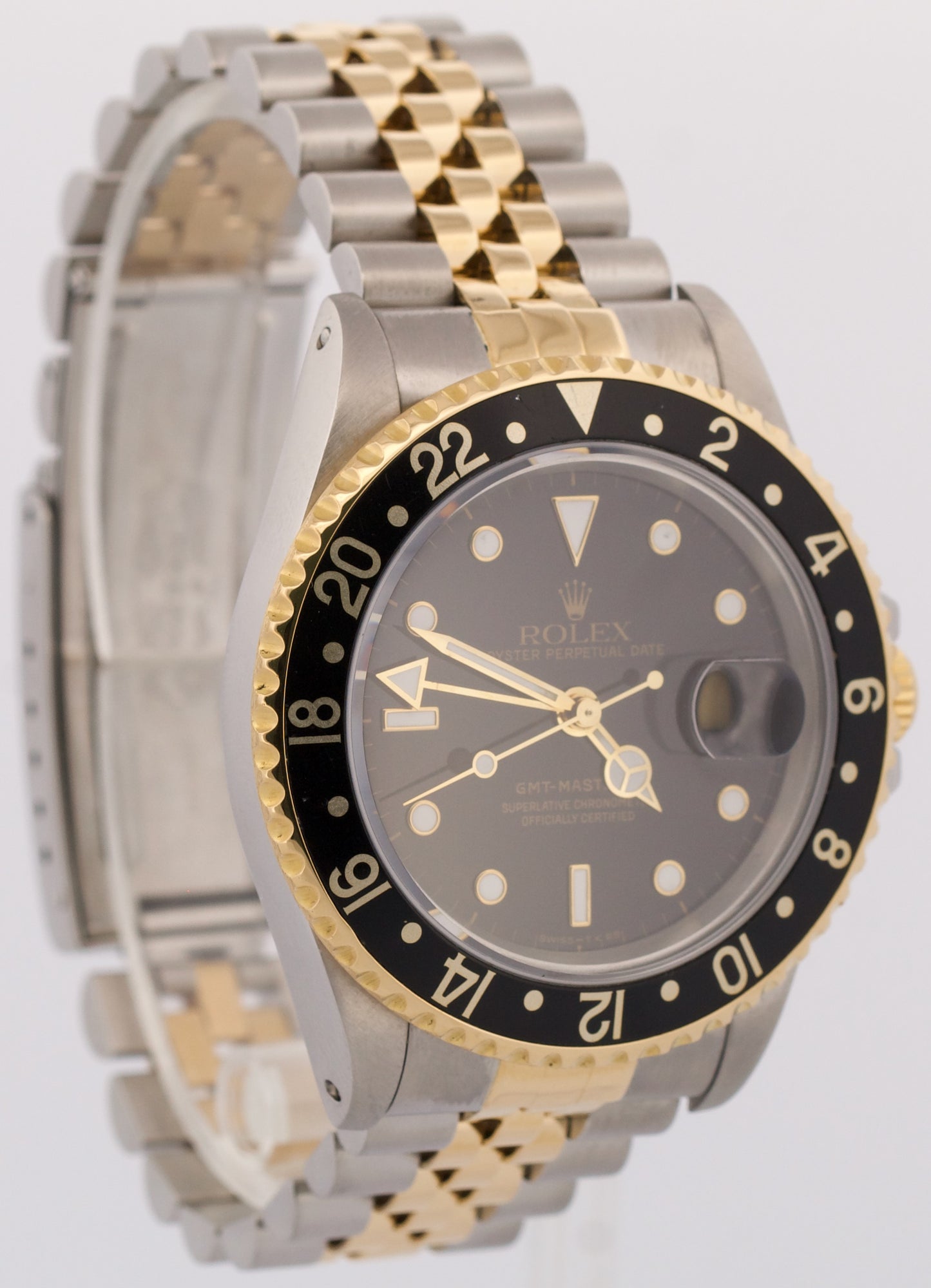 PAPERS Rolex GMT-Master II BLACK 18K Yellow Gold Steel JUBILEE 40mm 16713 BOX