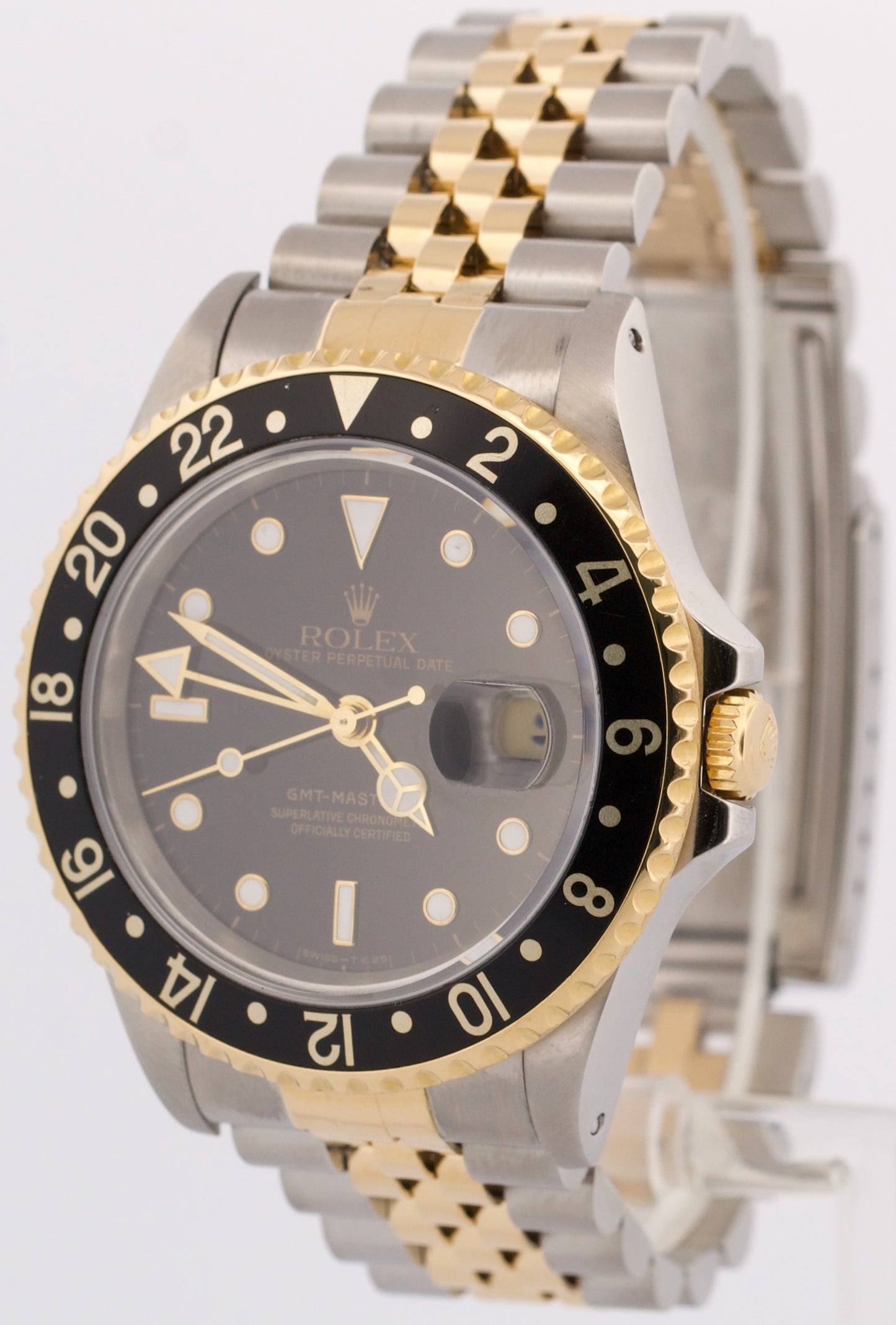 PAPERS Rolex GMT-Master II BLACK 18K Yellow Gold Steel JUBILEE 40mm 16713 BOX