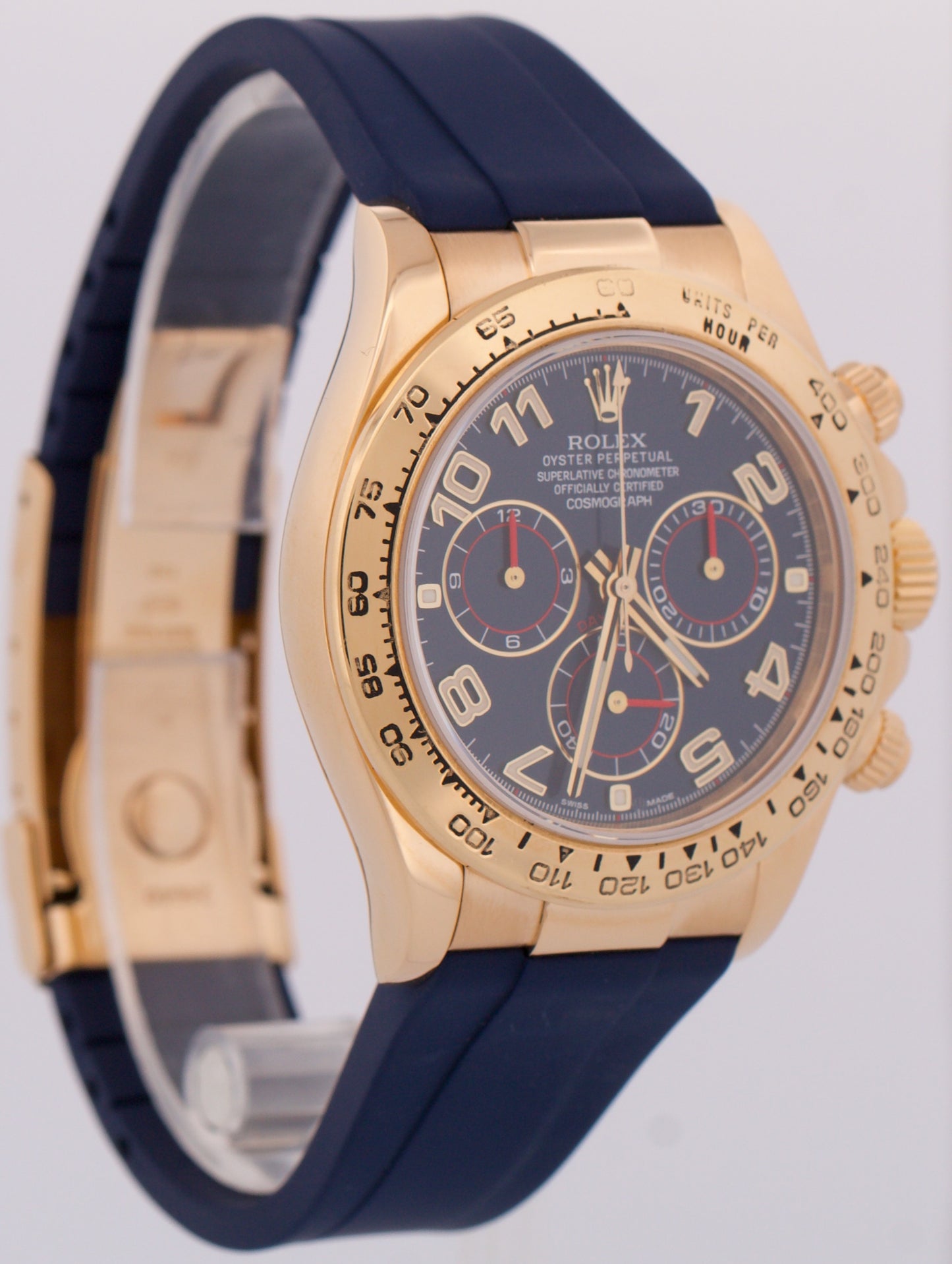 Rolex Daytona Cosmograph BLUE RACING Arabic 18K Yellow Gold RUBBER 116518 BOX