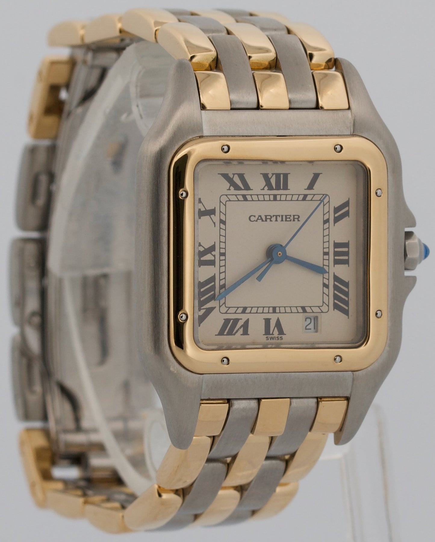 Ladies Cartier Panthere Midsize IVORY 18K Gold Steel THREE ROW 27mm Quartz 8394