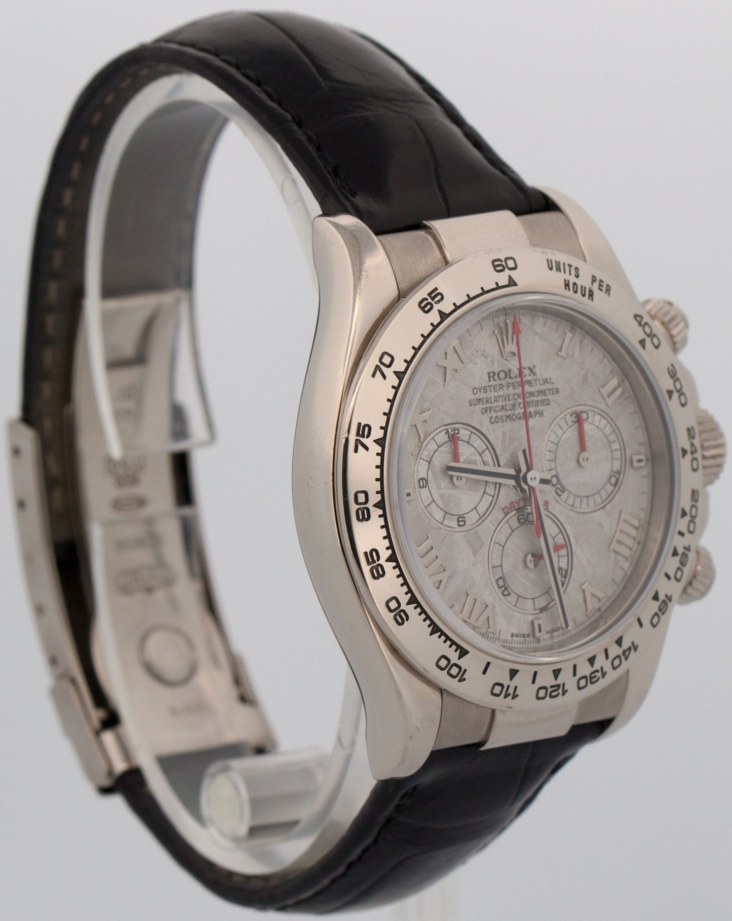 Rolex Daytona Cosmograph METEORITE 18K White Gold Leather 40mm Watch 116519