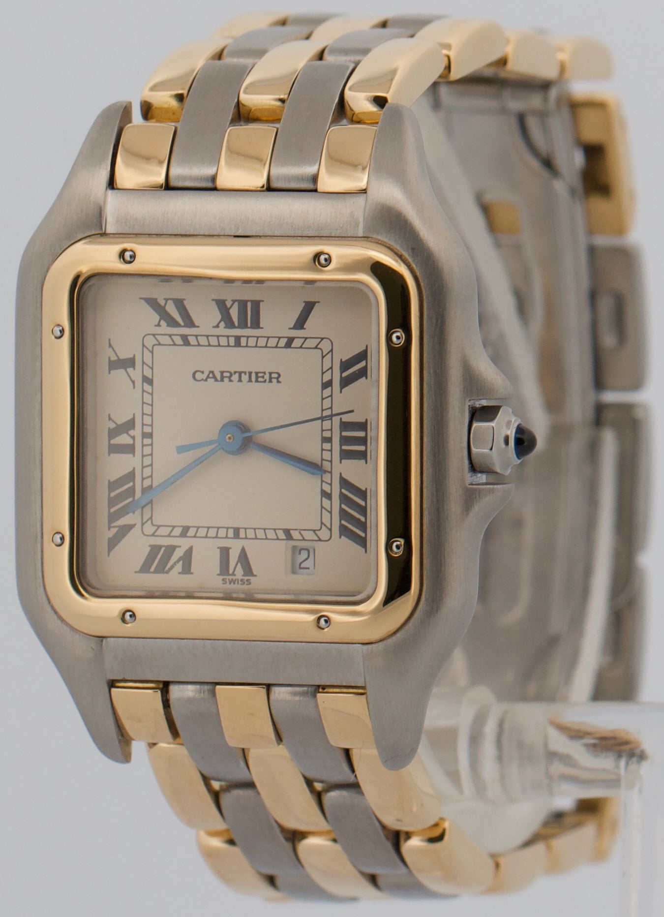 Ladies Cartier Panthere Midsize IVORY 18K Gold Steel THREE ROW 27mm Quartz 8394
