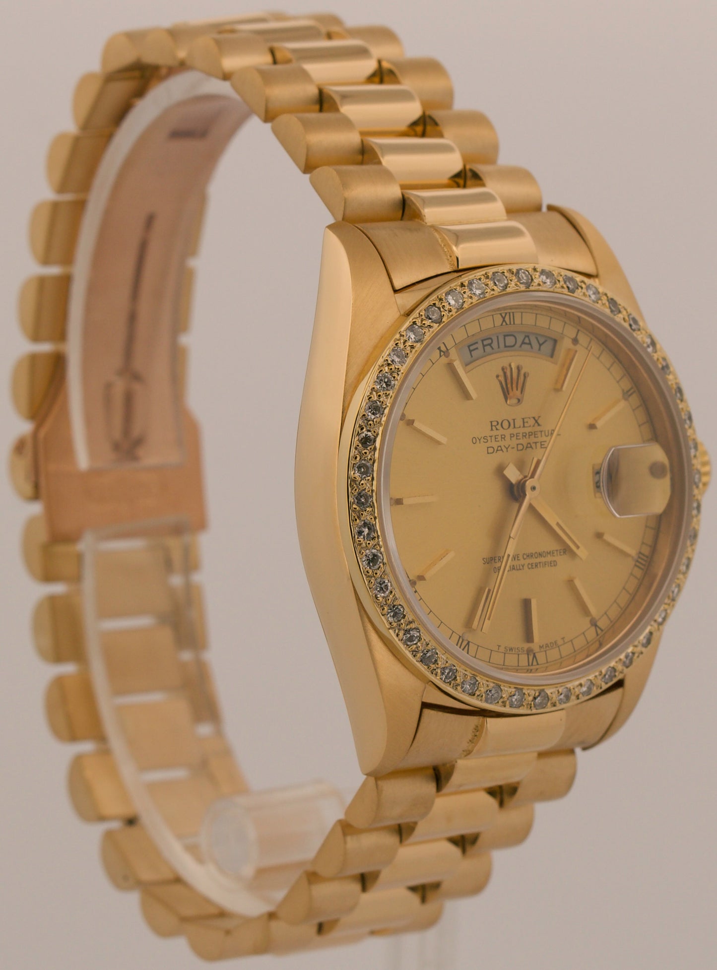 1981 Rolex Day-Date President 18038 Champagne Diamond 18K Yellow Gold 36mm Watch