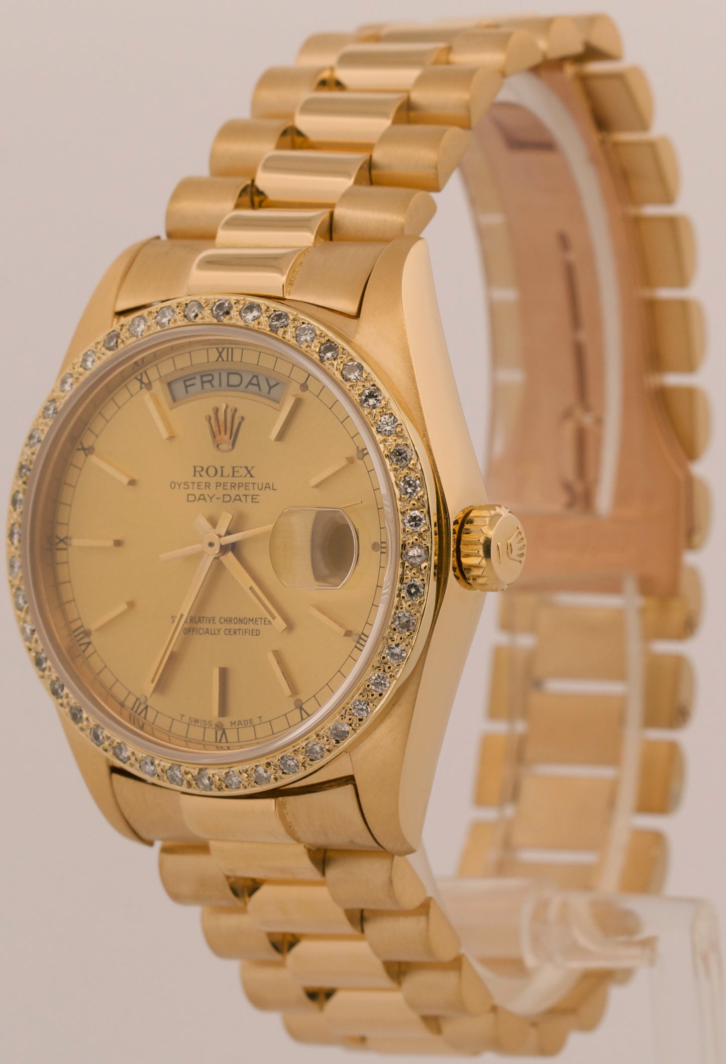1981 Rolex Day-Date President 18038 Champagne Diamond 18K Yellow Gold 36mm Watch