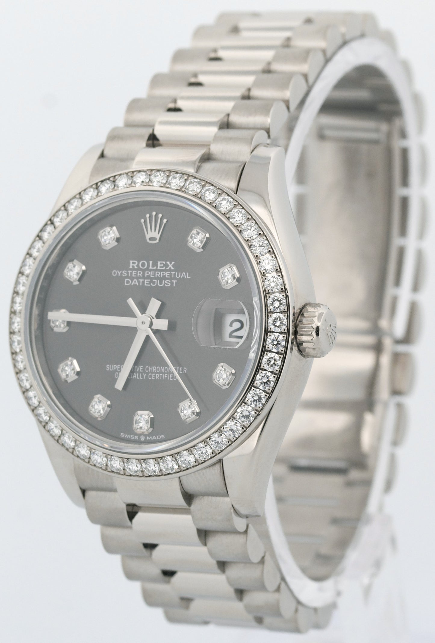 PAPERS Rolex DateJust President 31mm 18k FACTORY RHODIUM DIAMOND 278289RBR BOX